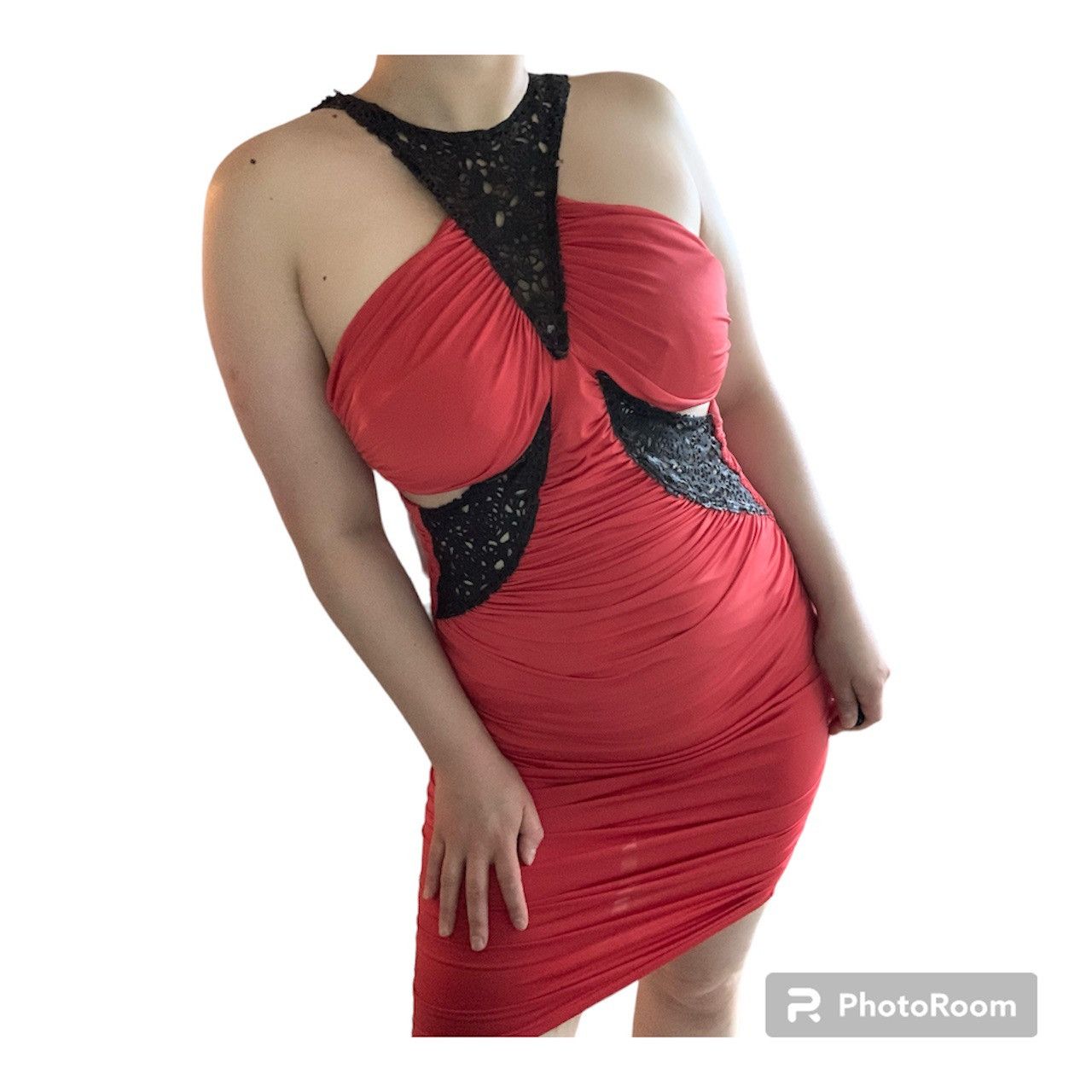 open lace back dress Bebe Dress- Red Xs