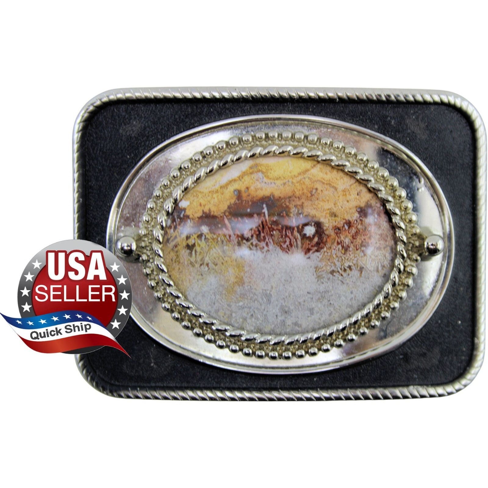 Other Picture Agate Jasper Belt Buckle (1) • Silvertone • Black Size ONE SIZE - 1 Thumbnail