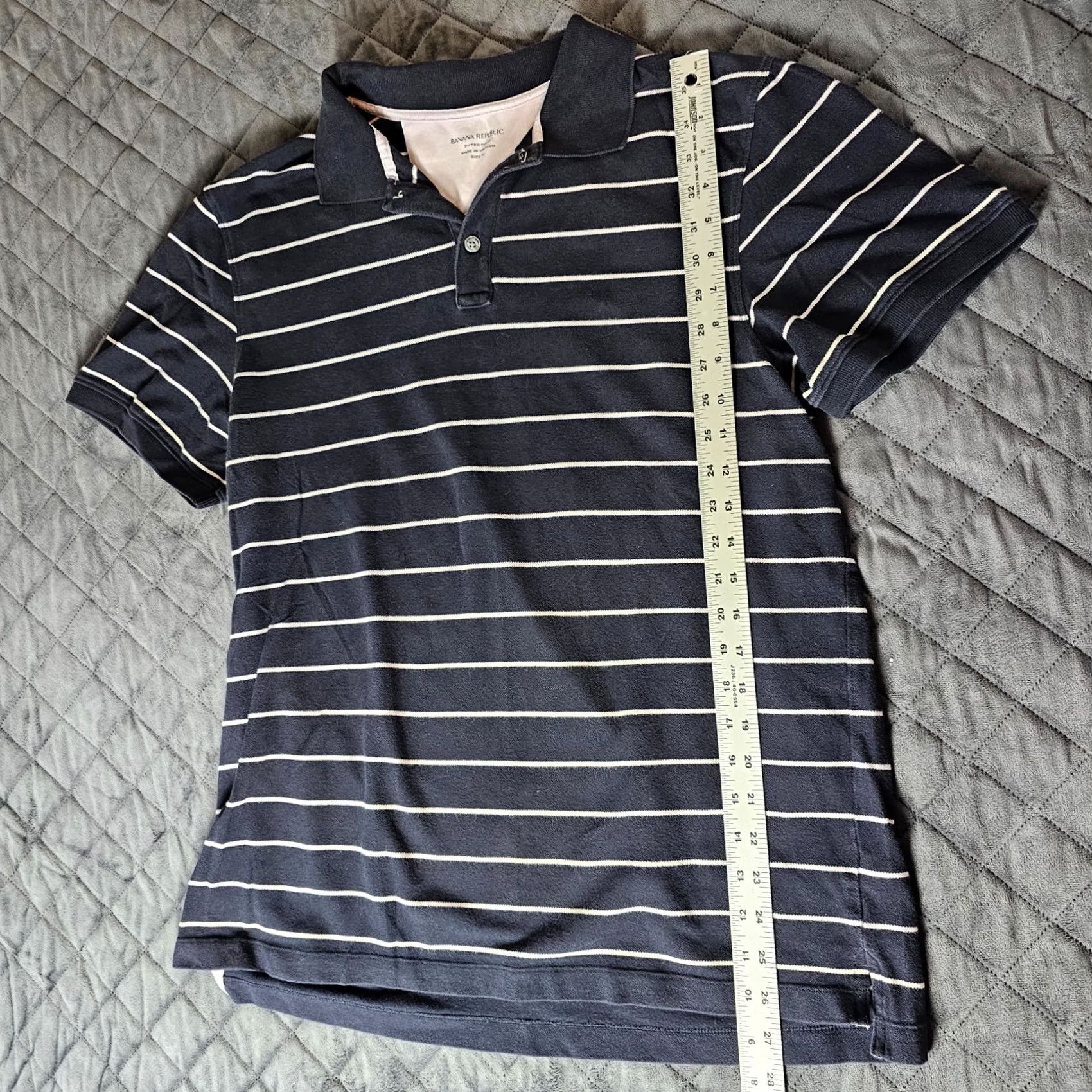 Banana Republic Banana Republic Polo Shirt Mens XL Navy Blue Stripe Short Sleeve Button Knit 100% Cotton Logo Classic Regular Department Men Type Polo Size US XL / EU 56 / 4 - 3 Thumbnail