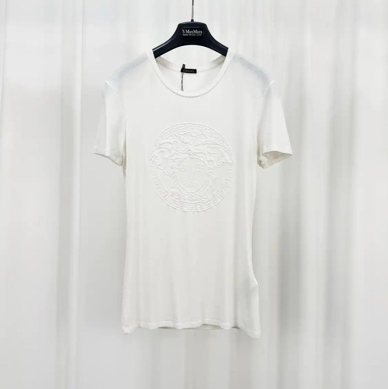 Versace Versace White Cotton Embroidered Medusa T-Shirt 0089 Size L / US 10 / IT 46 - 1 Thumbnail