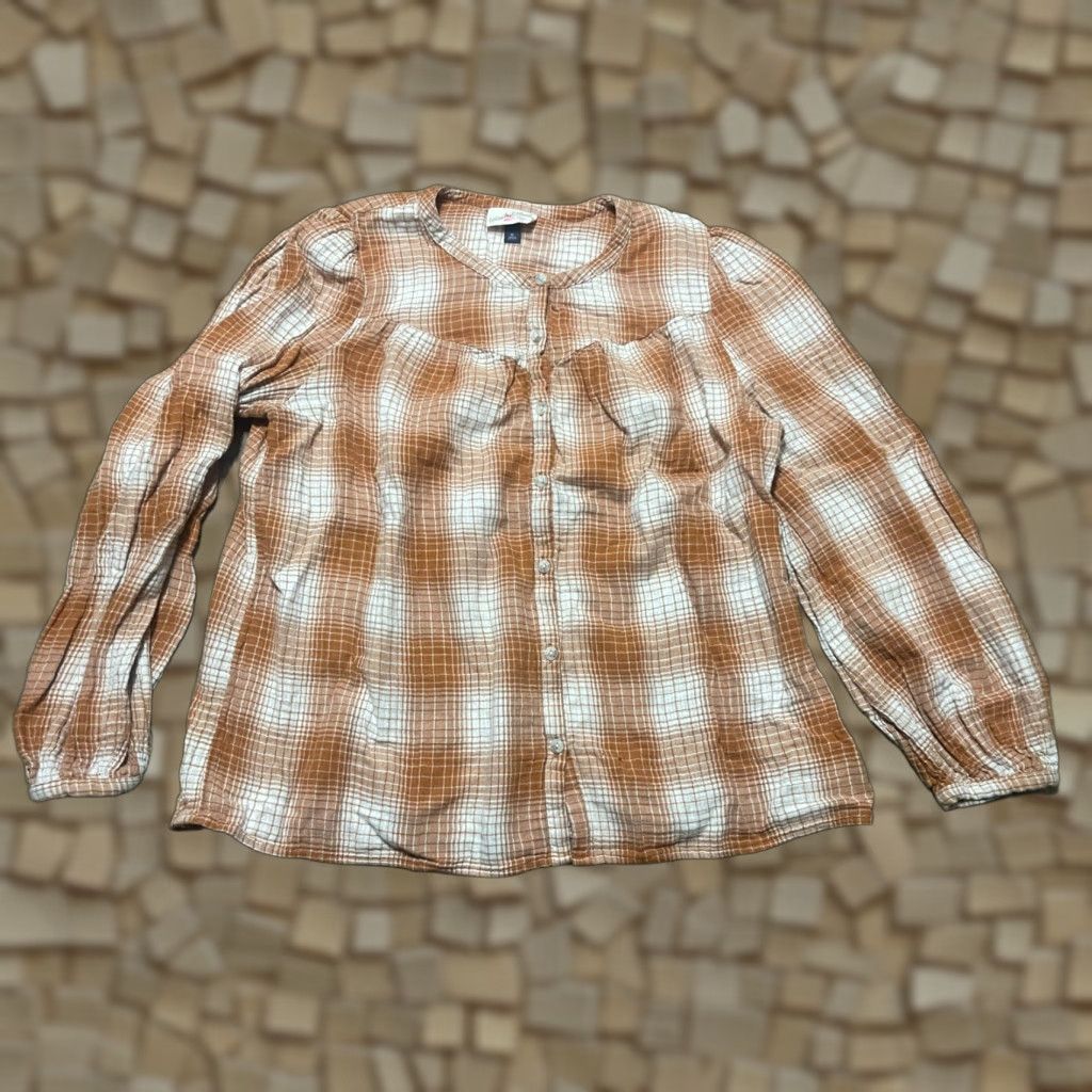 Vintage Universal Thread Shirt Women's XL Orange White Plaid Button Up Long Sleeve Size XL / US 12-14 / IT 48-50 - 1 Thumbnail