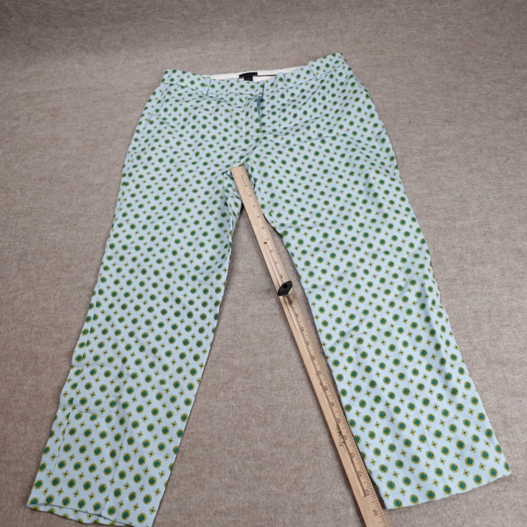 J.Crew J.CREW Collection Pants Women's 10 Blue Green All Over Print Silk Linen 84374 Geometric Flared Ankle Pockets Size 32" / US 10 / IT 46 - 5 Thumbnail