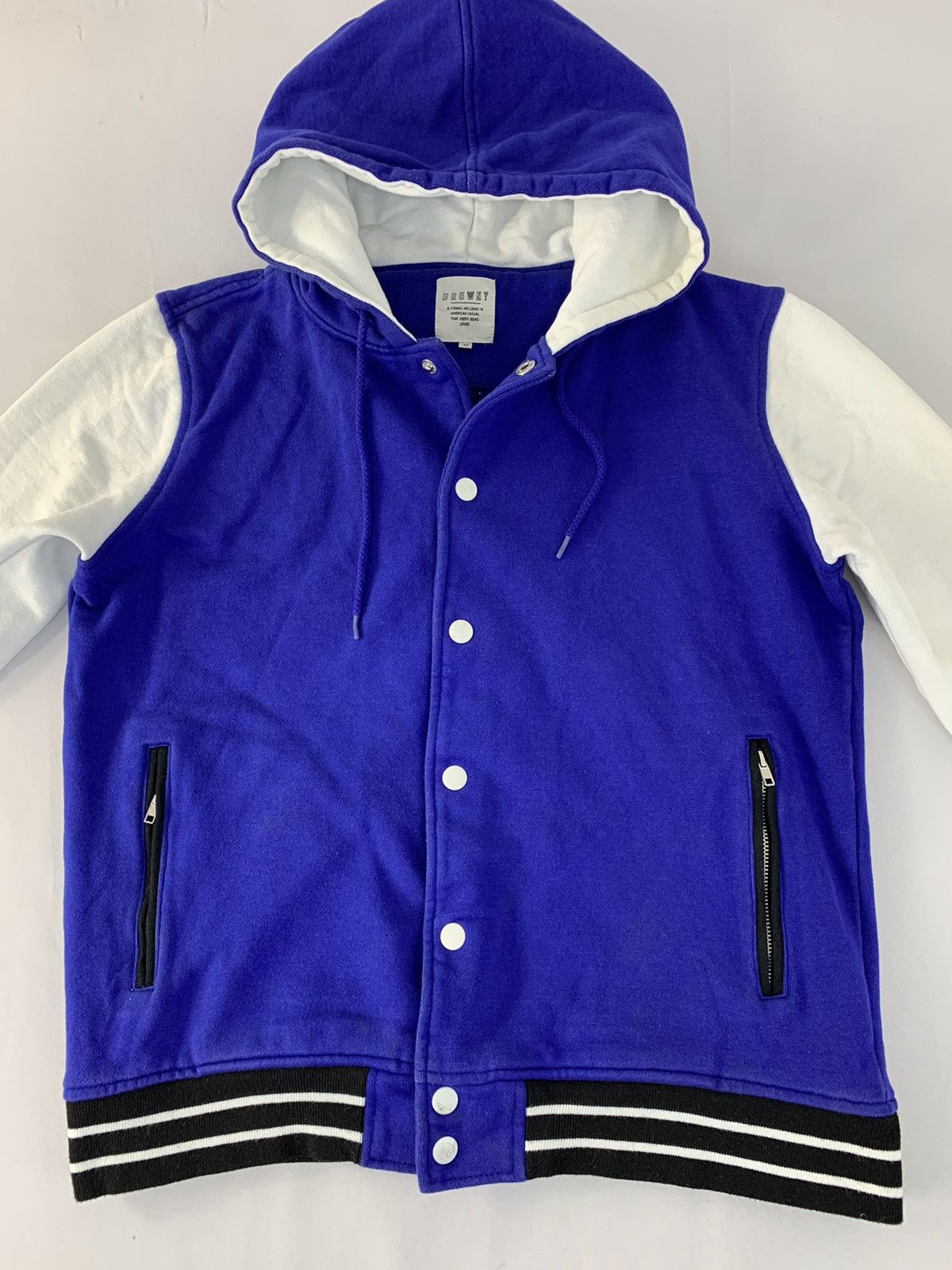 Japanese Brand Browny Simple Varsity Bomber Hooded Jacket Snap Button Size M / US 6-8 / IT 42-44 - 2 Thumbnail