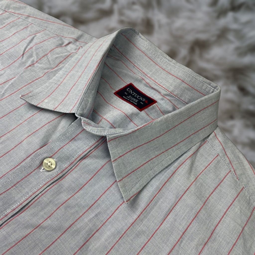 UNTUCKit Button-Up Shirt Men Navy Blue/Red Stripe 100% Cotton XL Long Sleeve Casual Button-Front Shirt Mens