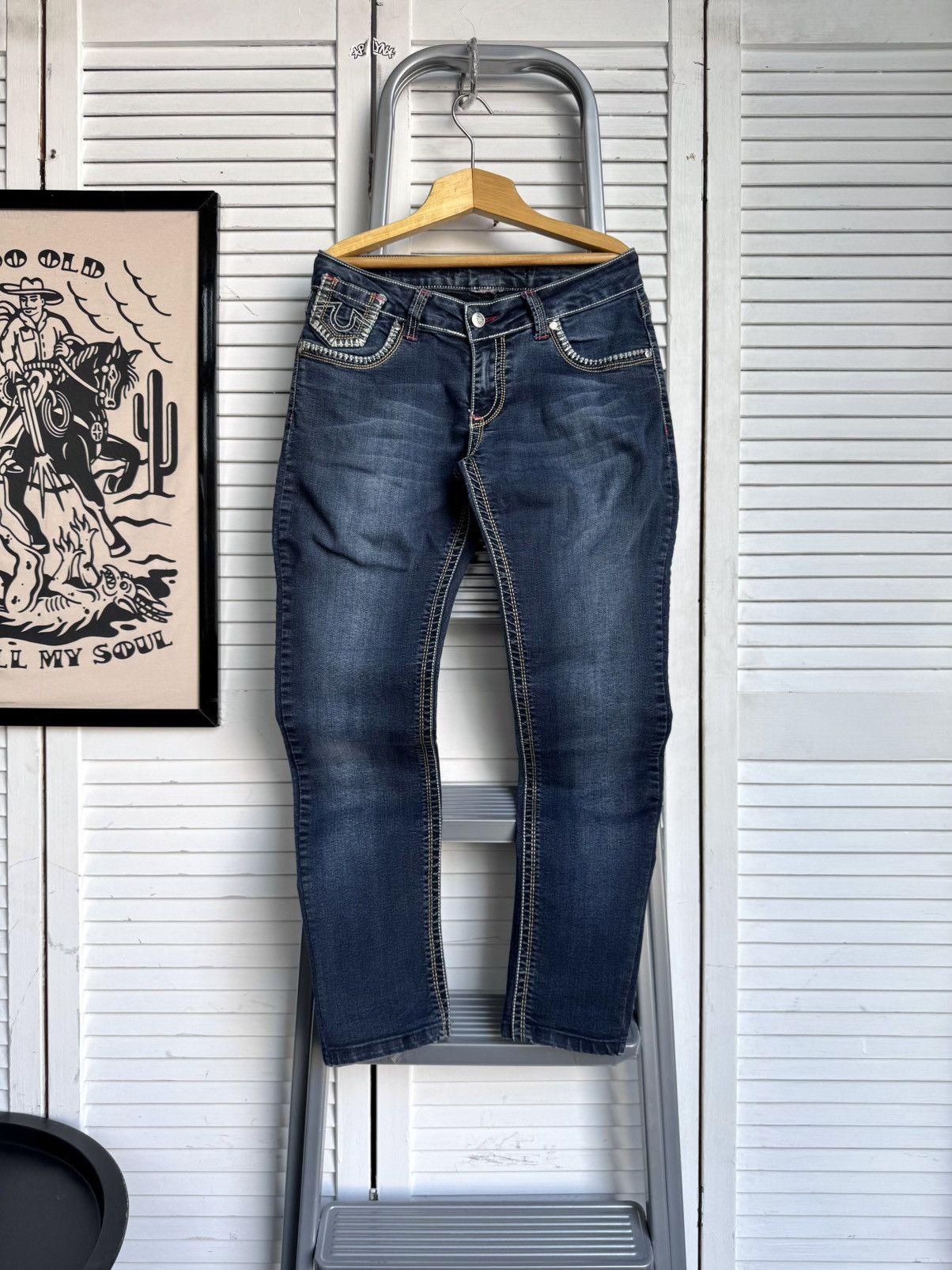 True Religion Rare True Religion JOEY BIG T Western Straight Leg Jeans Size 27" / US 4 / IT 40 - 2 Thumbnail