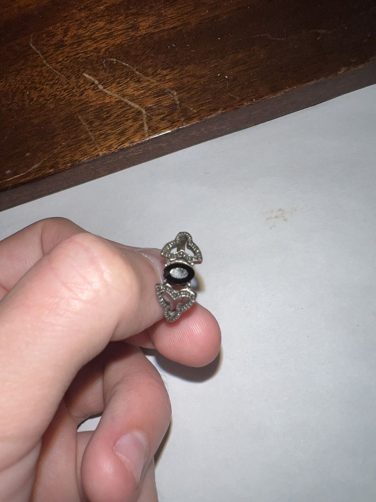 Vintage Vintage Silver Onyx Ring Size ONE SIZE - 1 Thumbnail