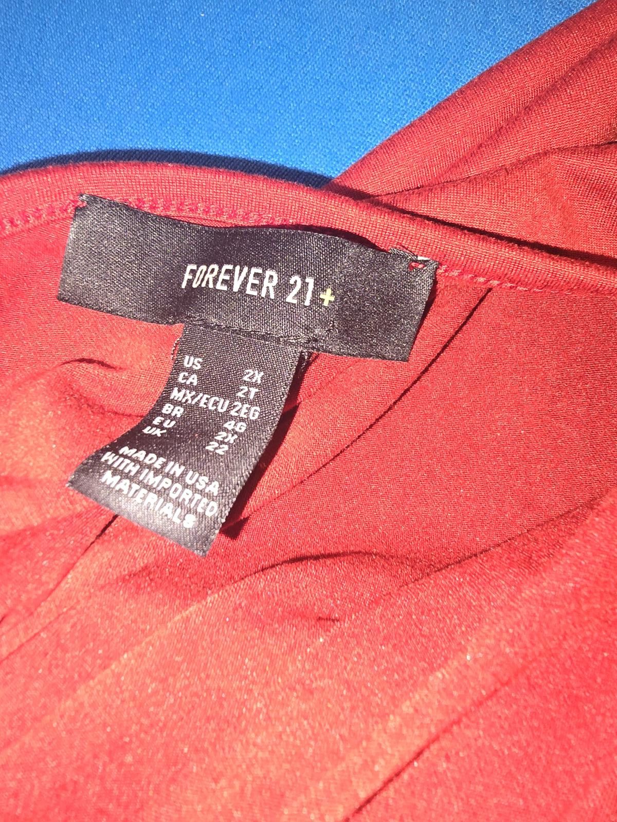 Forever 21 Chic Red Long Sleeve Lace-Up Top Size XXL / US 16-18 / IT 52-54 - 2 Thumbnail
