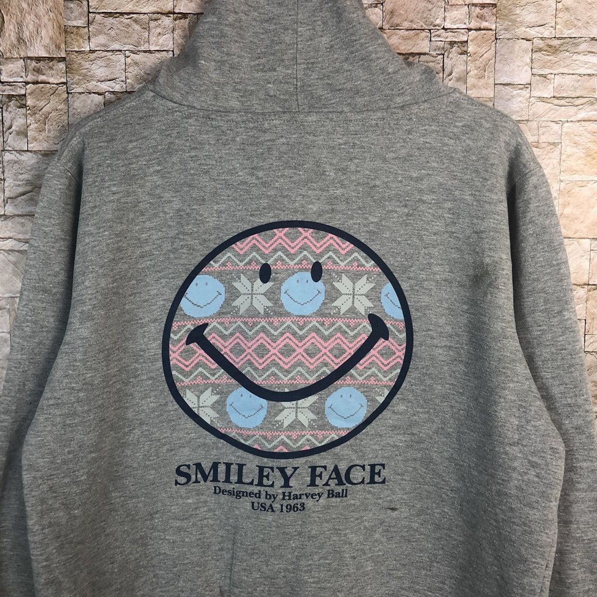 Japanese Brand Harvey Ball Smiley Face like kapital Grey Hoodie sweater#A67 Size US M / EU 48-50 / 2 - 2 Thumbnail