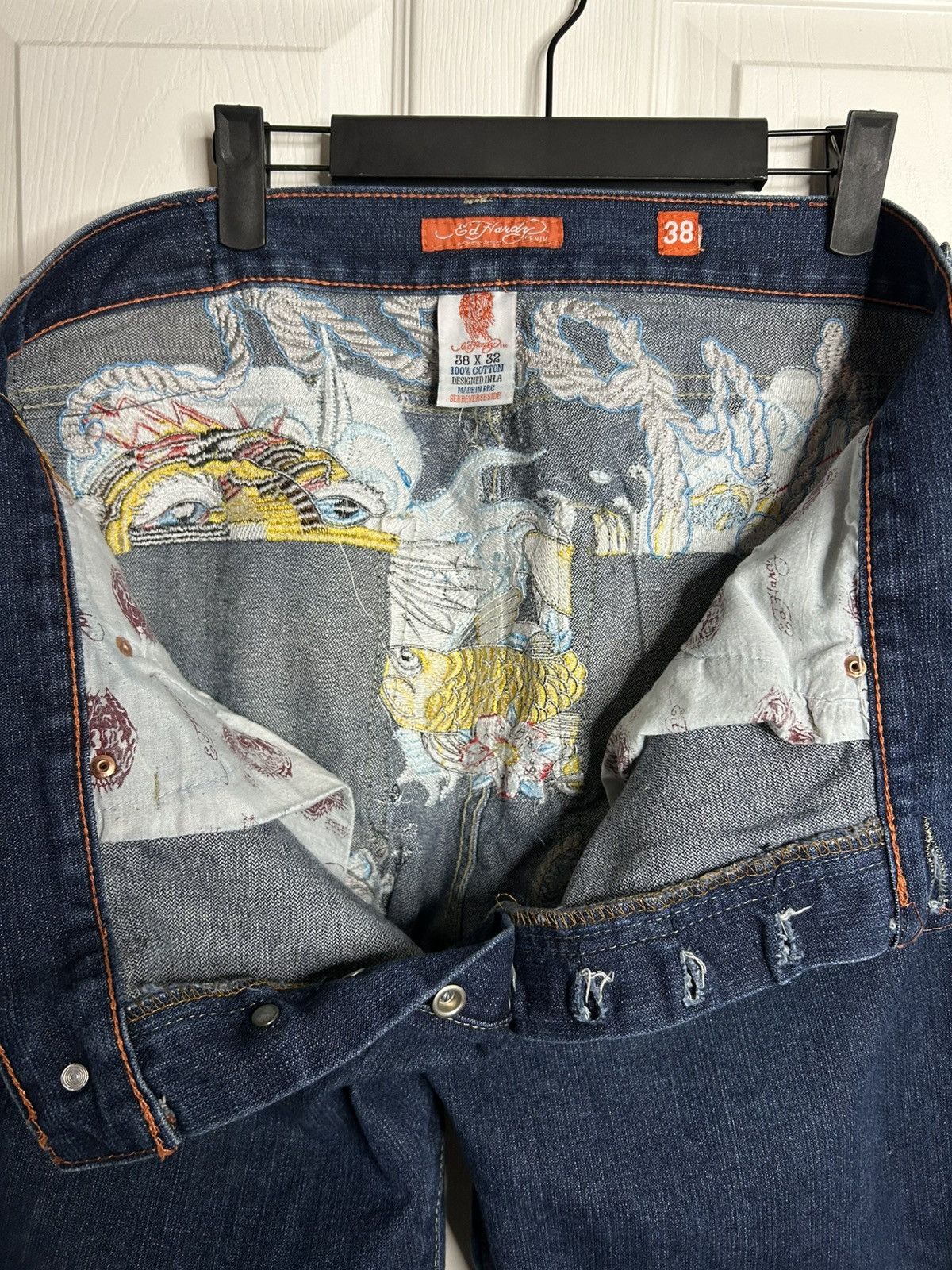 Christian Audigier 2008 Ed Hardy Japan Embroidered Jeans Size US 38 / EU 54 - 6 Thumbnail