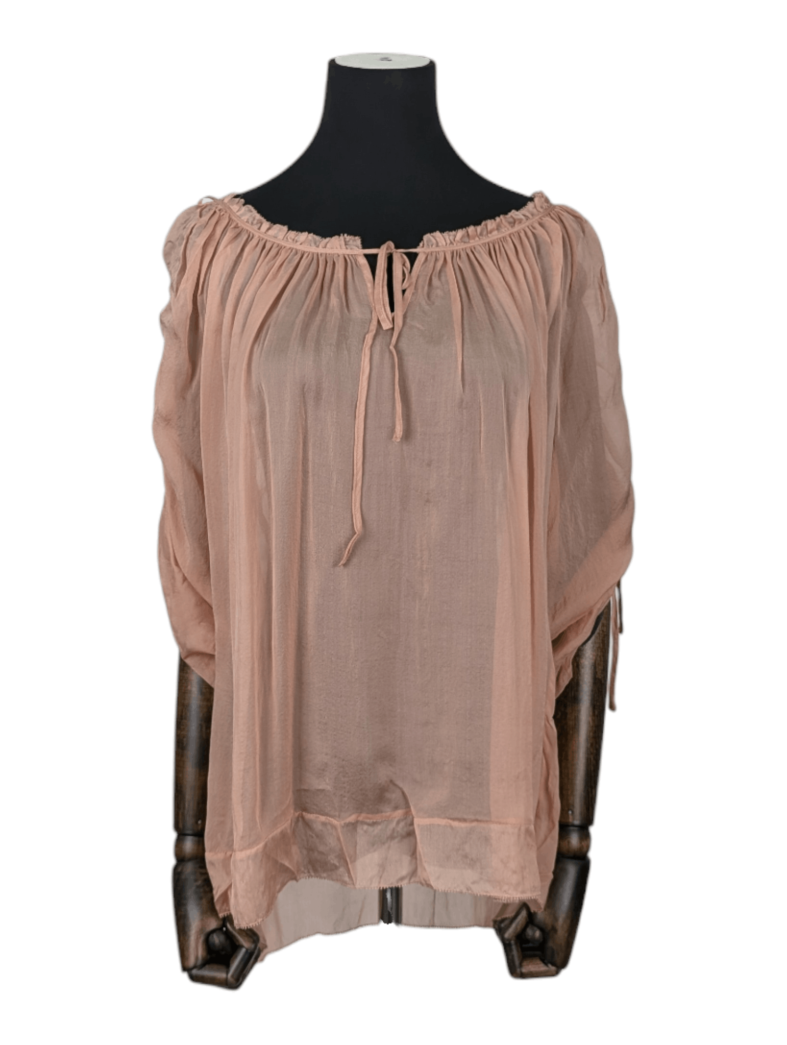 Marc Jacobs Salmon Pink Sheer Top with Drawstring Collar and Mid Sleeves Size XS / US 0-2 / IT 36-38 - 1 Thumbnail