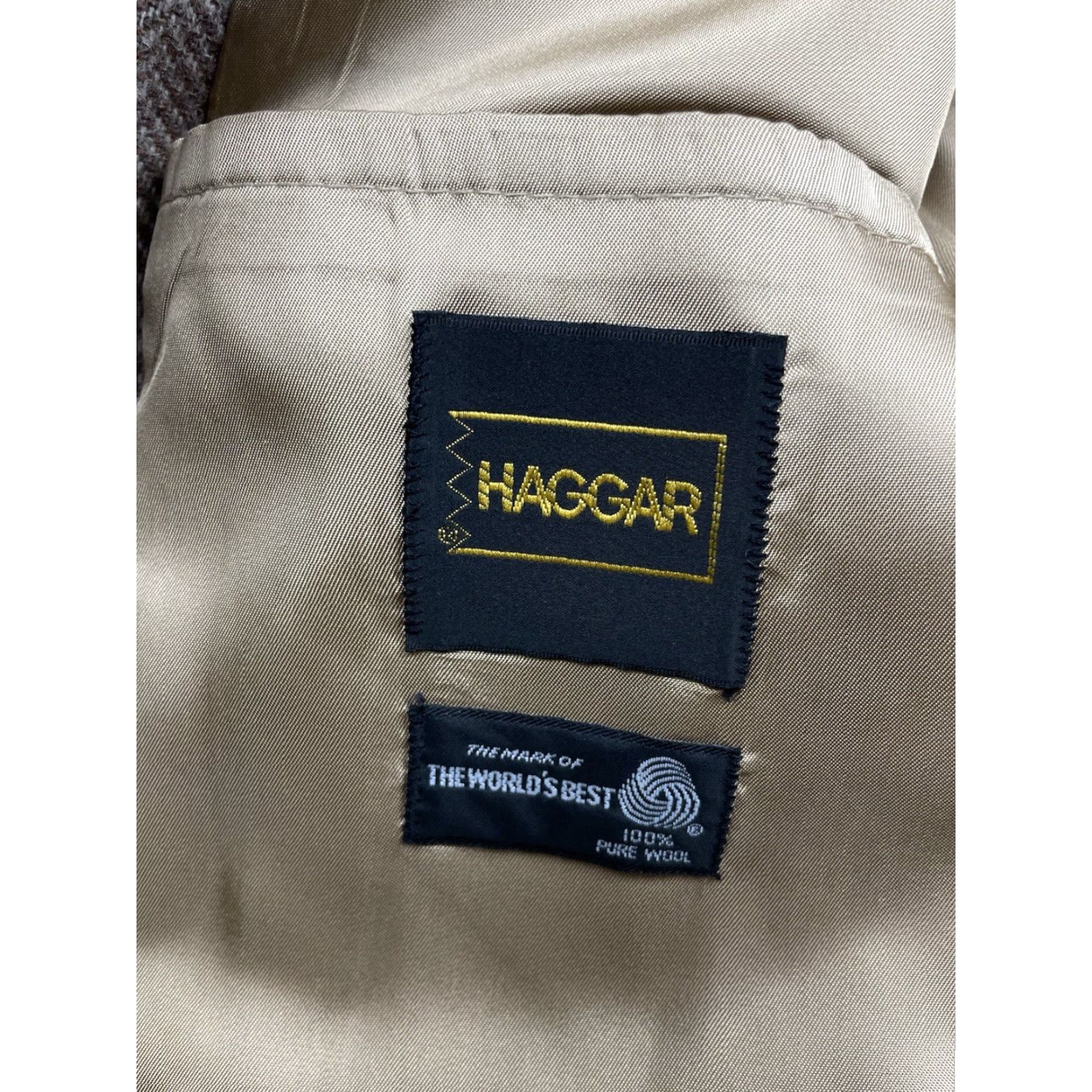 Haggar VINTAGE Haggar Imperial Tweed Blazer Jacket 44 Brown Herringbone Pockets 80s Mens Size 44R - 5 Thumbnail