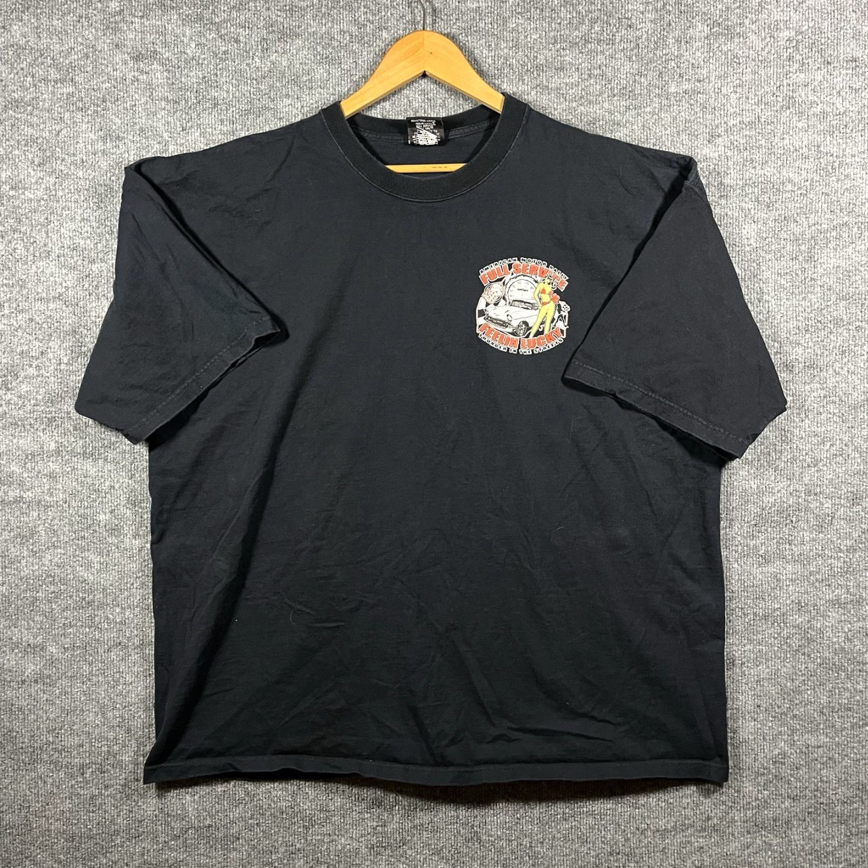 Vintage VINTAGE Feelin Lucky Full Service Pit Pinup Girl Tee Shirt Mens 3XL Black Biker Shirt 90s Size US XXL / EU 58 / 5 - 3 Thumbnail
