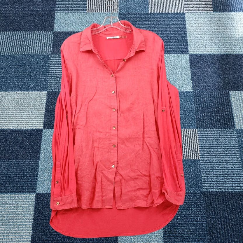 Calvin Klein Calvin Klein Shirt Womens 20 Plus Red Button-Up Tunic Long Sleeves Hi-Low Size 3XL / US 20-22 - 1 Thumbnail