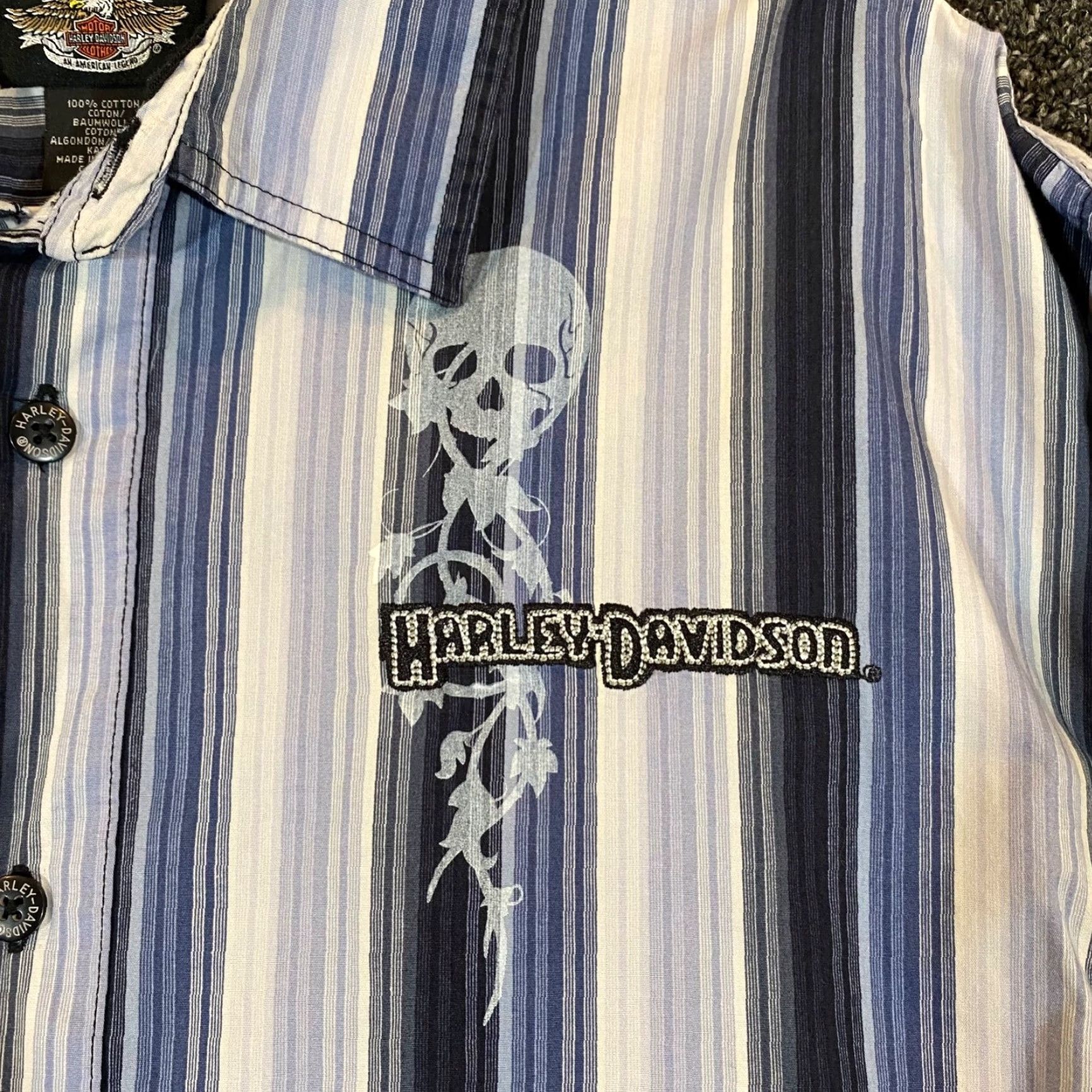 Harley Davidson Harley-Davidson Shirt Mens XL Blue Striped Motorcycle Button-Up Long Sleeve Casual Size US XL / EU 56 / 4 - 2 Thumbnail