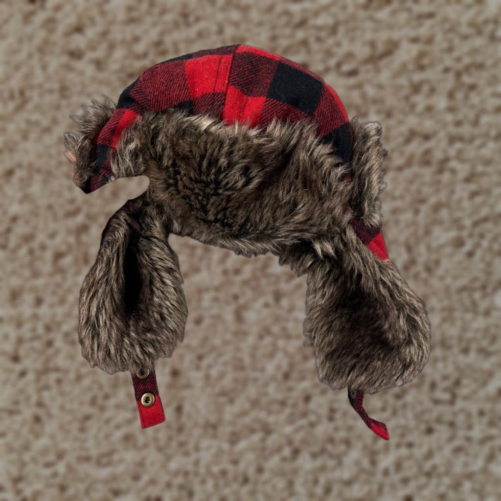 Vintage VINTAGE Trapper Hat Men One Size Red Plaid Knit Trapper Beanie Lined Ear Flap Faux Fur Camp Seasonal Outdoor Winter Size ONE SIZE - 1 Thumbnail
