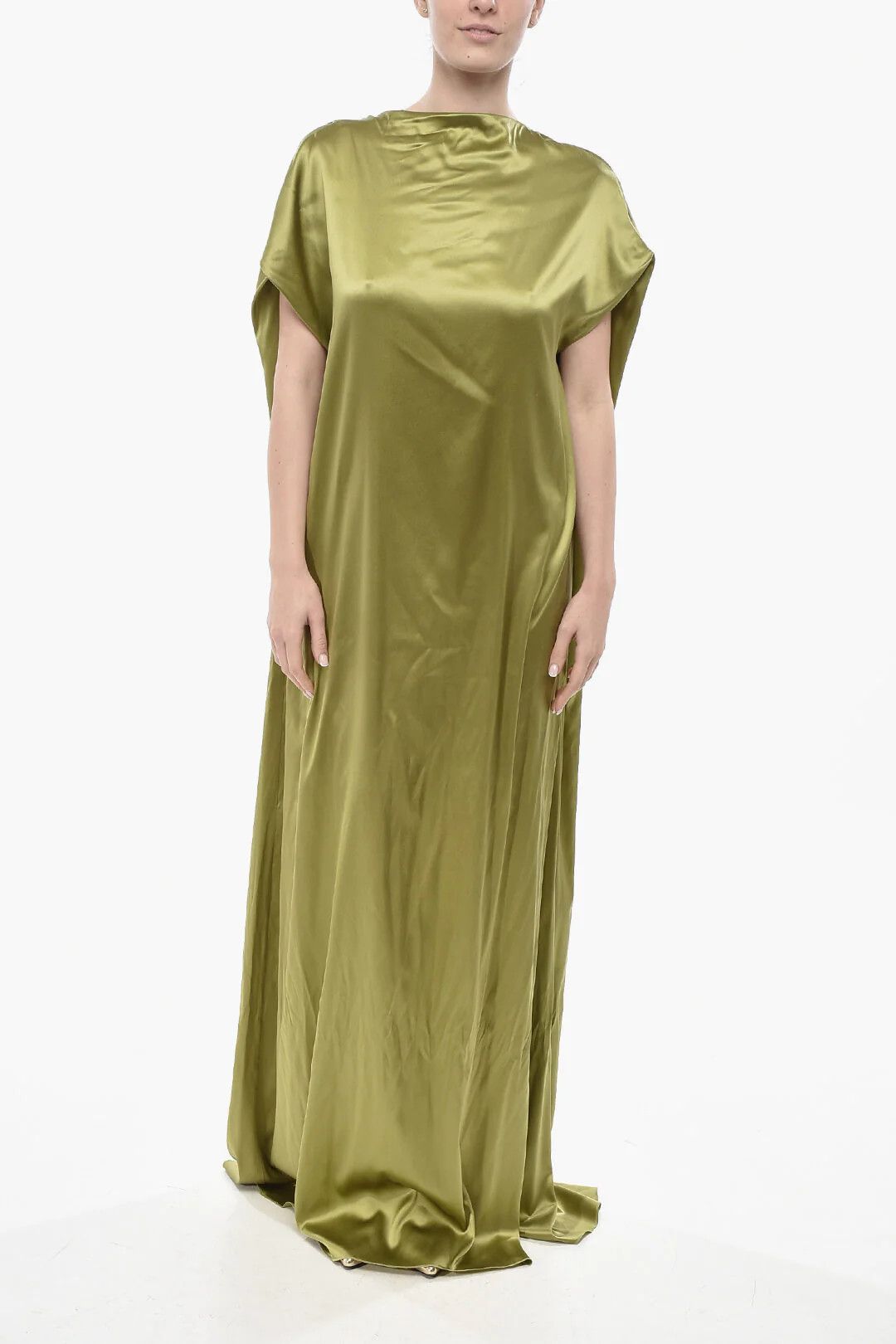 Dries Van Noten og1mm0426 Silk Satin Kaftan in Green Size S / US 4 / IT 40 - 1 Thumbnail