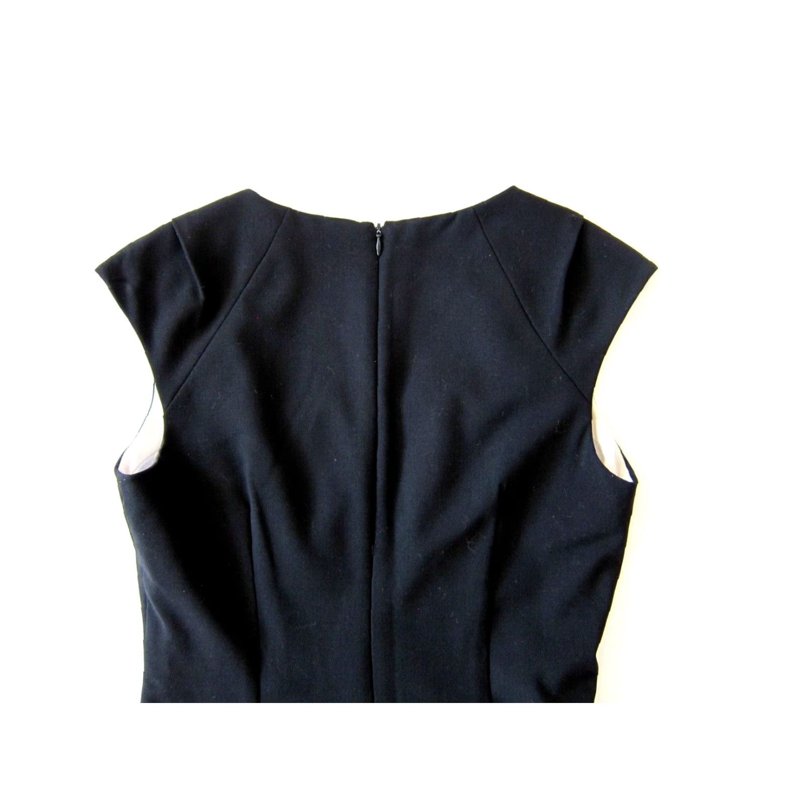 Vintage Calvin Klein Black Dress Cap Sleeve Ruched A-Line Sheath Shirt Dress 6 Women Work Party Formal Casual Knee Length Size M / US 6-8 / IT 42-44 - 5 Thumbnail