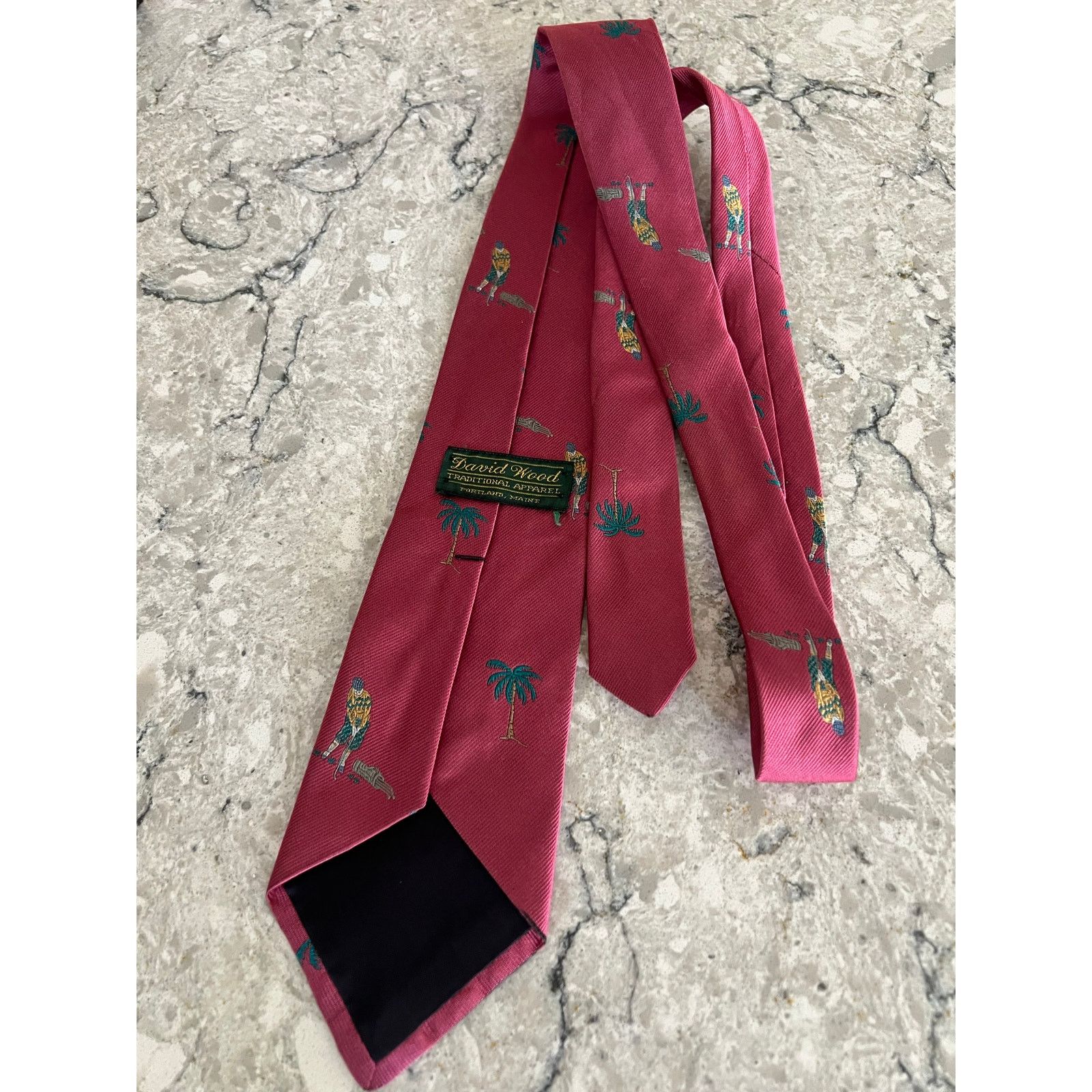 Vintage Vintage David Wood Golf Themed Silk Neck Tie Palm Trees Golf Size ONE SIZE - 3 Thumbnail