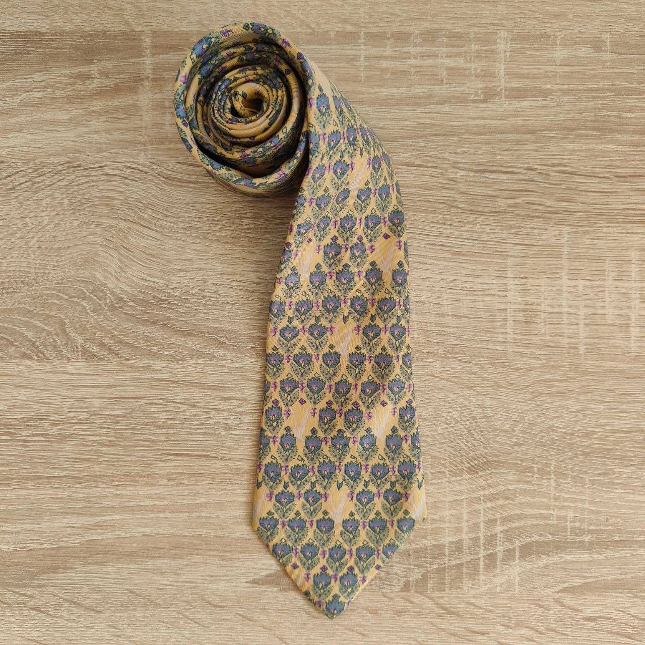 Hermes Hermes Paris Silk Tie 7184 UA Flowers Birds Yellow Size ONE SIZE - 1 Thumbnail