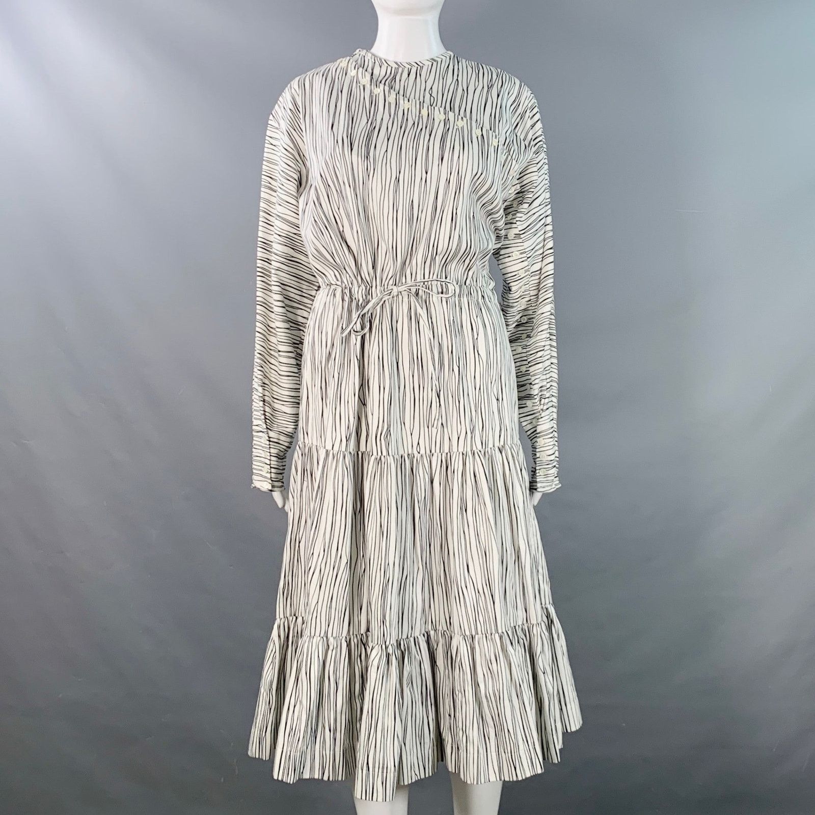Rochas ROCHAS 2 Black White Cotton Stripe Button Trim A-Line Dress Size XS / US 0-2 / IT 36-38 - 1 Thumbnail