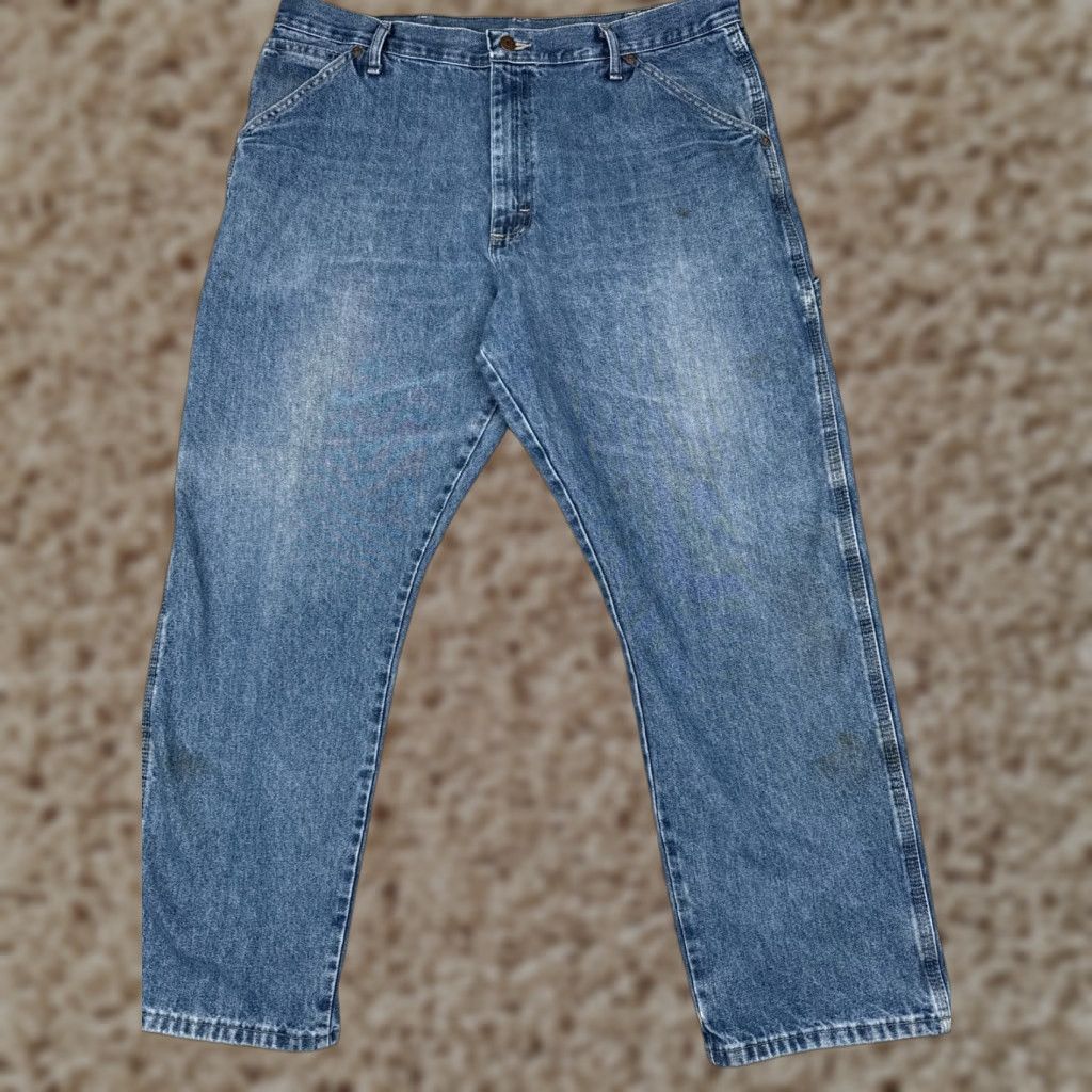 Wrangler Wrangler Jeans Mens 38x30 Blue Denim Straight Leg Carpenter Triple Stitched Work Jeans Size US 38 / EU 54 - 1 Thumbnail