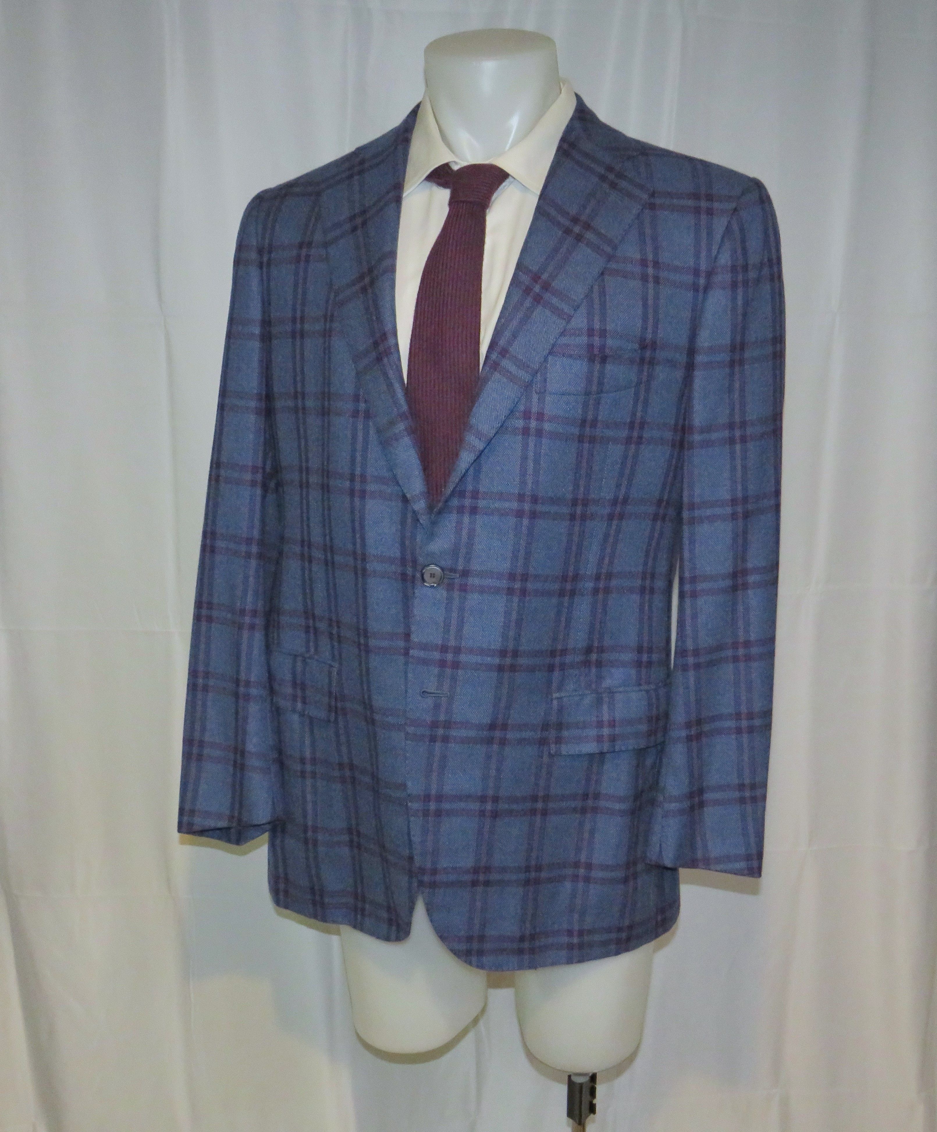 Cesare Attolini × Tincati Blue Plaid 100% Cashmere Sport Coat 42R Size 42R - 6 Thumbnail