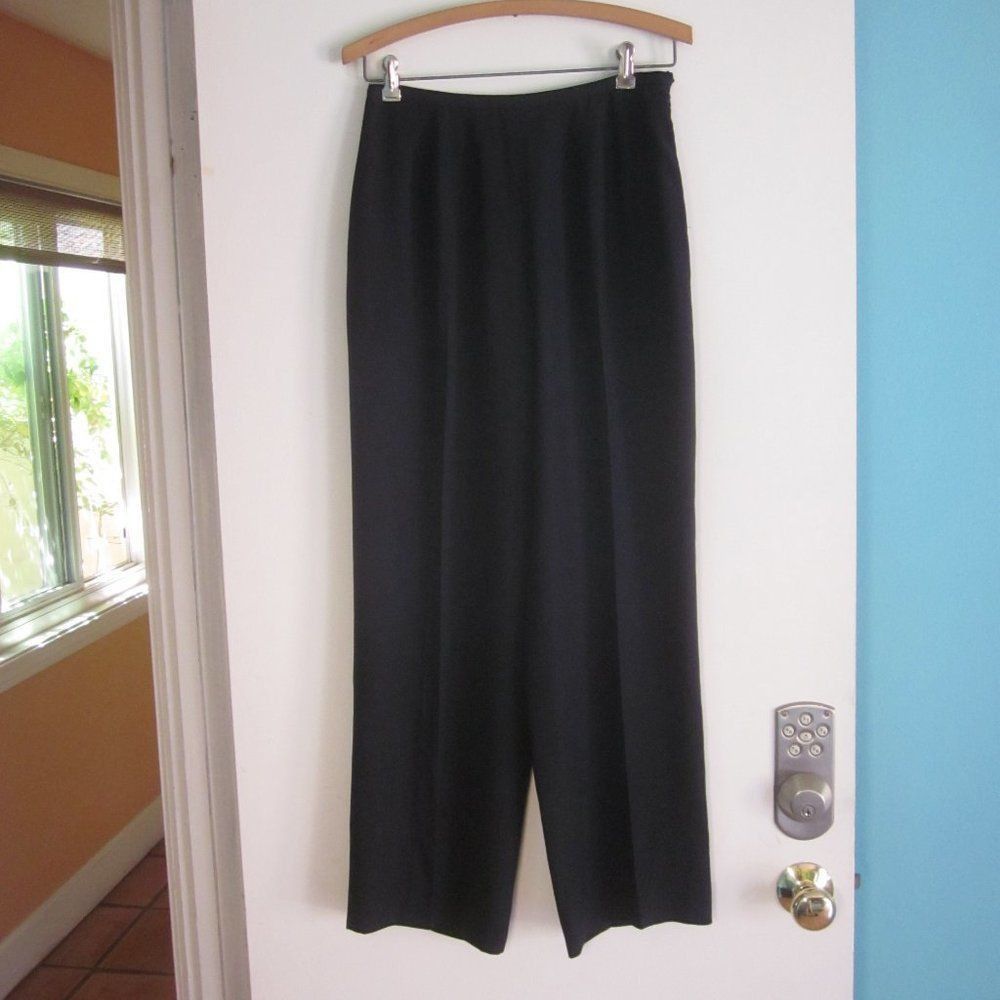Good Worth & Co. Worth Silk Wide Leg Trousers Black/ Very Dark Navy Blue Drap Size 28" / US 6 / IT 42 - 5 Thumbnail