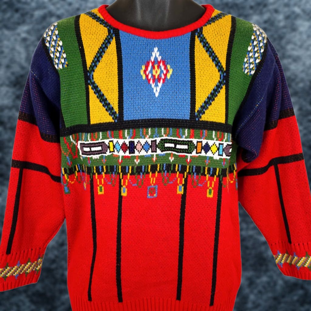 Vintage VINTAGE BeaDazzle Sweater Womens Size Small Red 80s Abstract Beaded Geometric Crew Neck Pullover Knit Long Sleeve Size S / US 4 / IT 40 - 1 Thumbnail