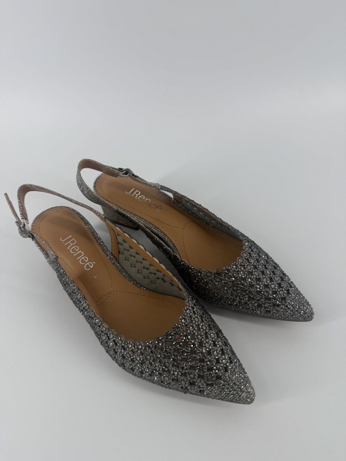 Other J Renee Pranil Pewter Silver Rhinestone Slingback Pumps Heel Size US 7 / IT 37 - 1 Thumbnail