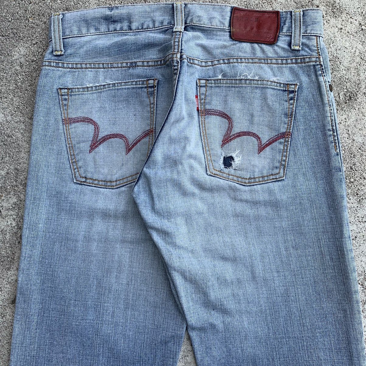 Japanese Brand Vintage 90s Era Japan Edwin Blue Washed Distressed Jeans W34 Size US 34 / EU 50 - 10 Thumbnail