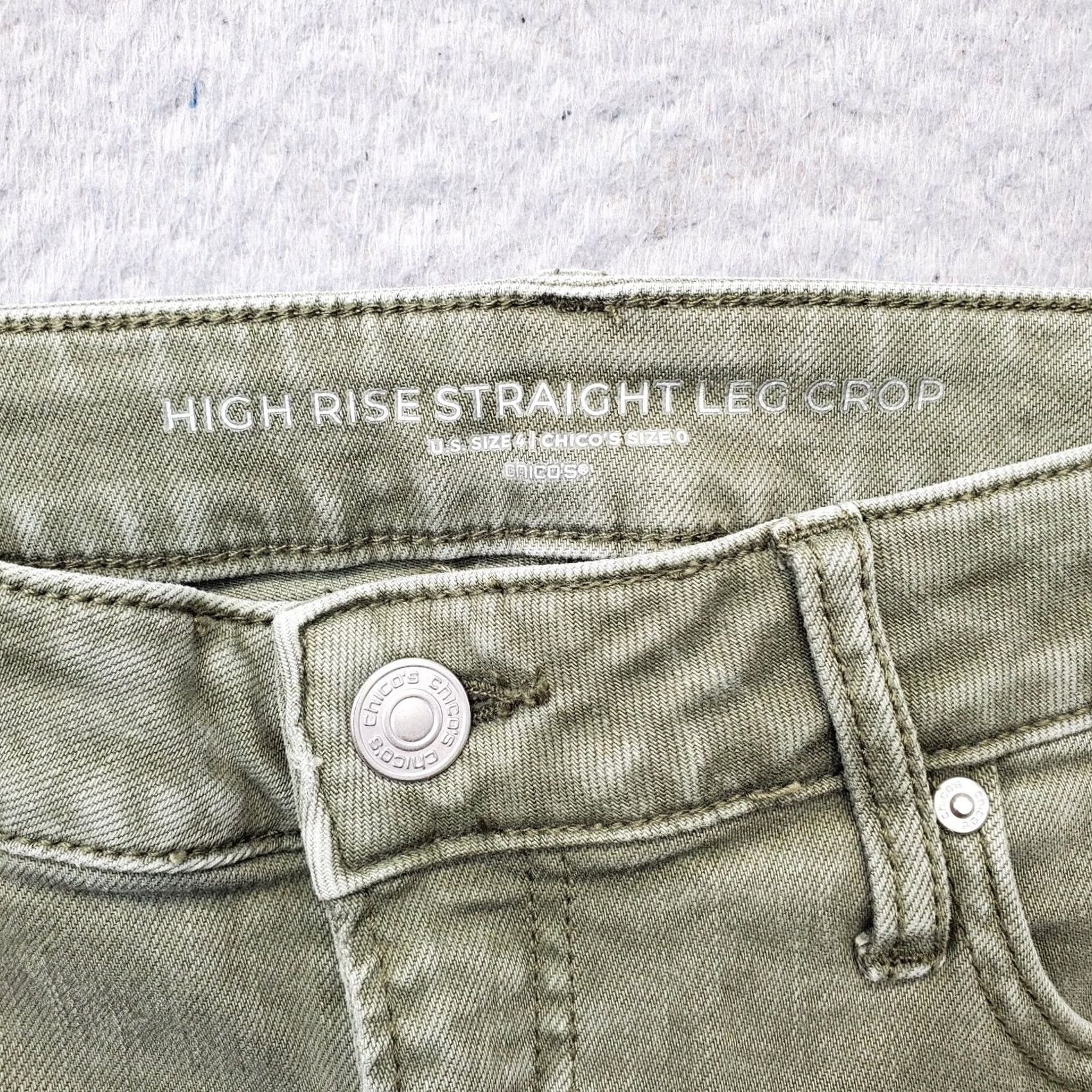Vintage Chico's Womens Jeans Green Denim Medium Wash High Rise Straight Leg Cropped 4 Size 27" / US 4 / IT 40 - 4 Thumbnail