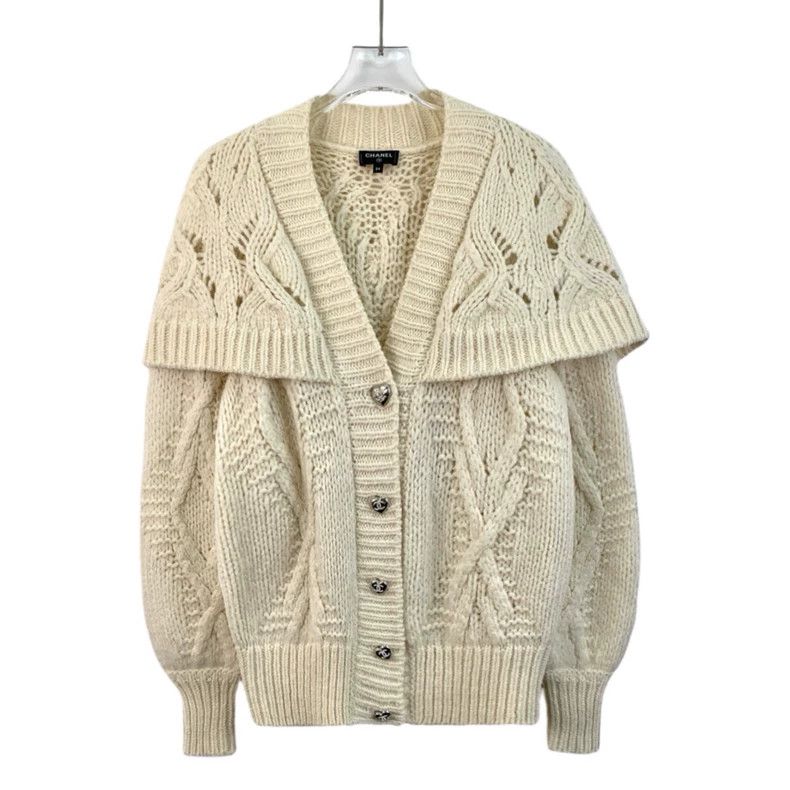 Chanel ChanelBeige love diamond button wool V-neck long-sleeved kn Size 4XL / US 24-26 - 1 Thumbnail