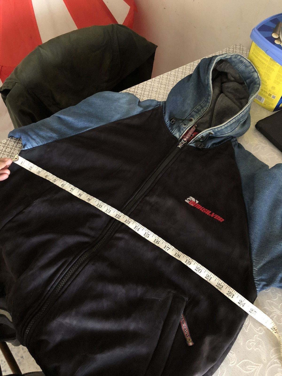 Quiksilver Vintage 90s Quiksilver 70 Denim Distressed Hoodie Jacket Size US XXL / EU 58 / 5 - 22 Thumbnail