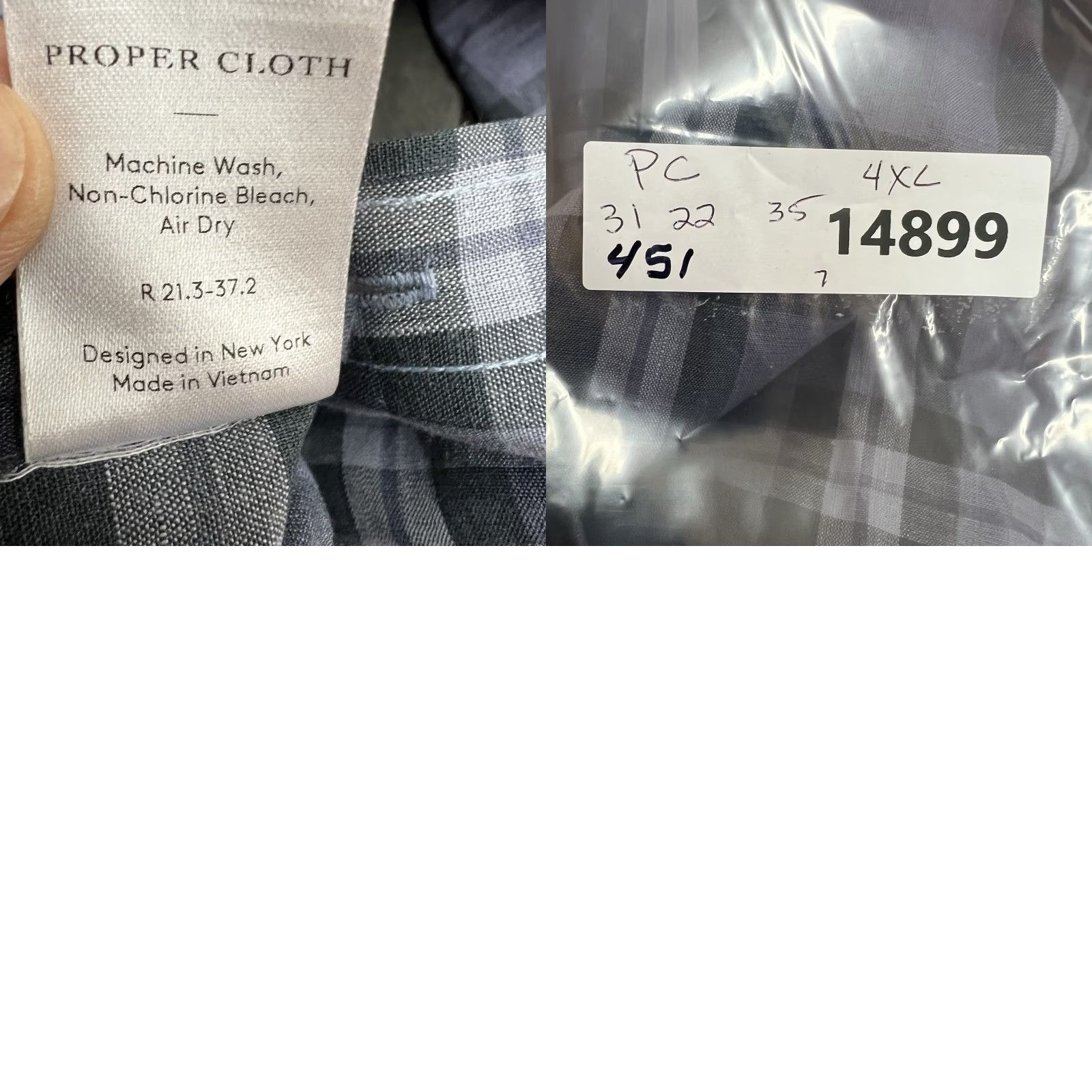 CLOT Proper Cloth Shirt 4XL Adult Blue Plaid Linen Blend Button-Up Shirt Mens Size US XXL / EU 58 / 5 - 8 Thumbnail