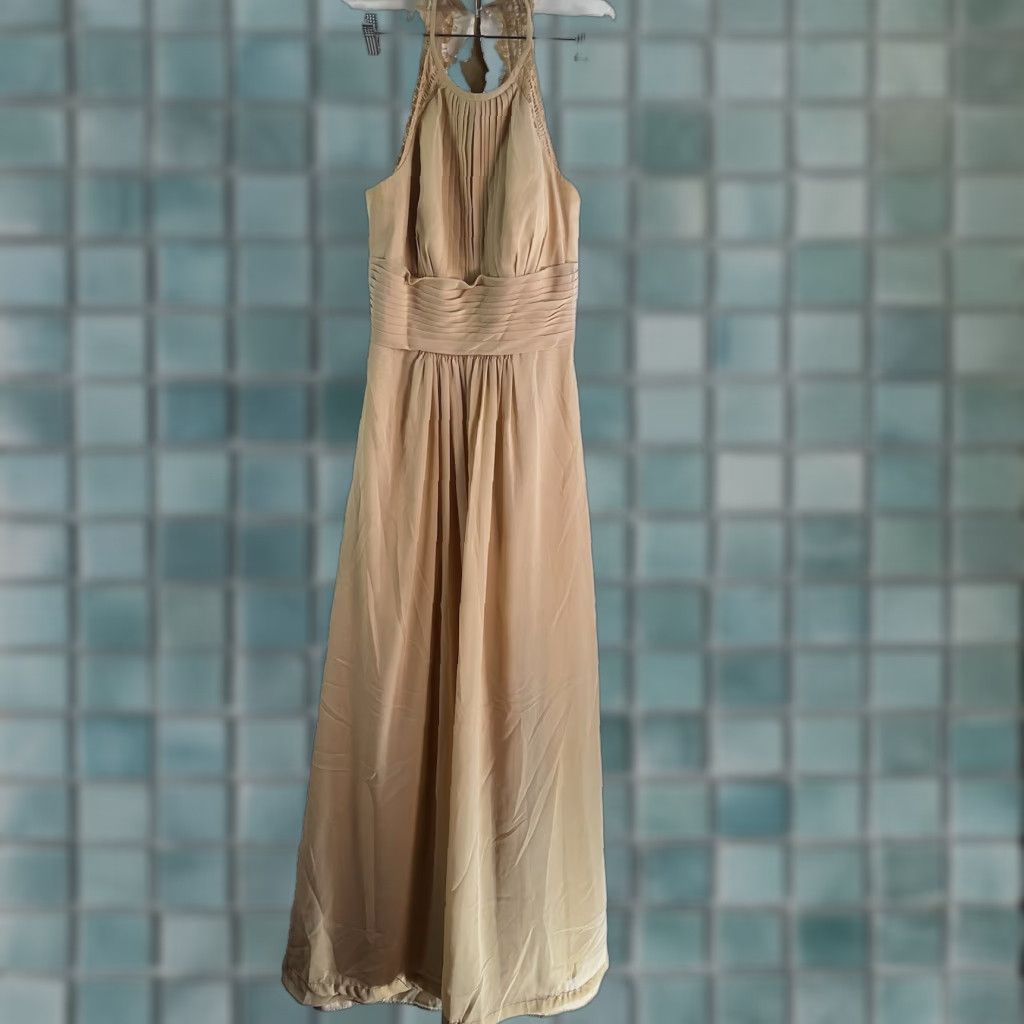 Vintage Jjs House Champagne Chiffon Dress 0 Sleeveless Halter Long A-Line Formal Wedding Beige Pattern Solid Nightwear Dresses Size XS / US 0-2 / IT 36-38 - 1 Thumbnail