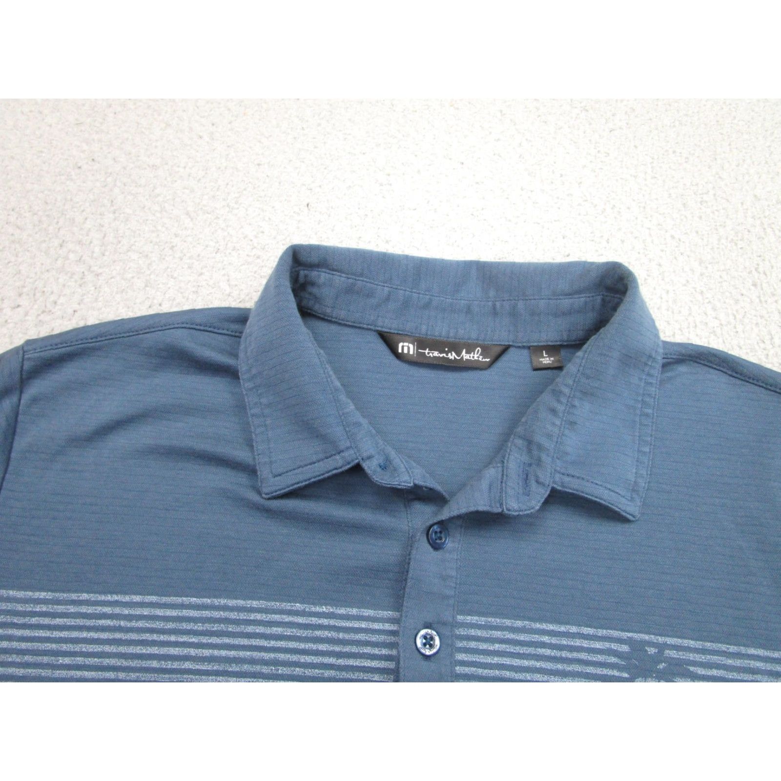 TravisMathew TravisMathew Shirt Mens Large Blue Kohanaiki Palm Stripe Golf Performance Size US L / EU 52-54 / 3 - 4 Thumbnail