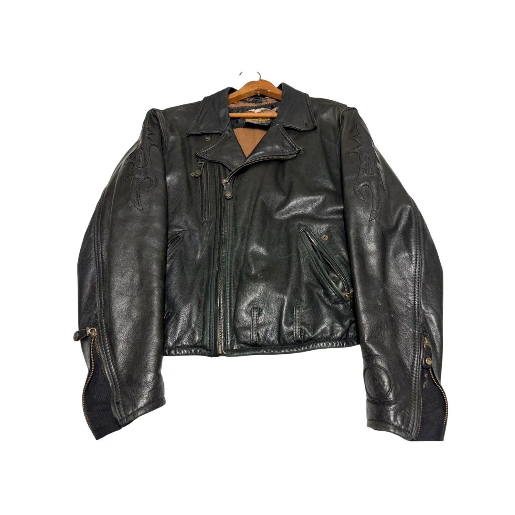 Harley Davidson Vintage Harley Davidson Leather Jacket Large Men’s Black Stitched Flame Size US L / EU 52-54 / 3 - 2 Thumbnail