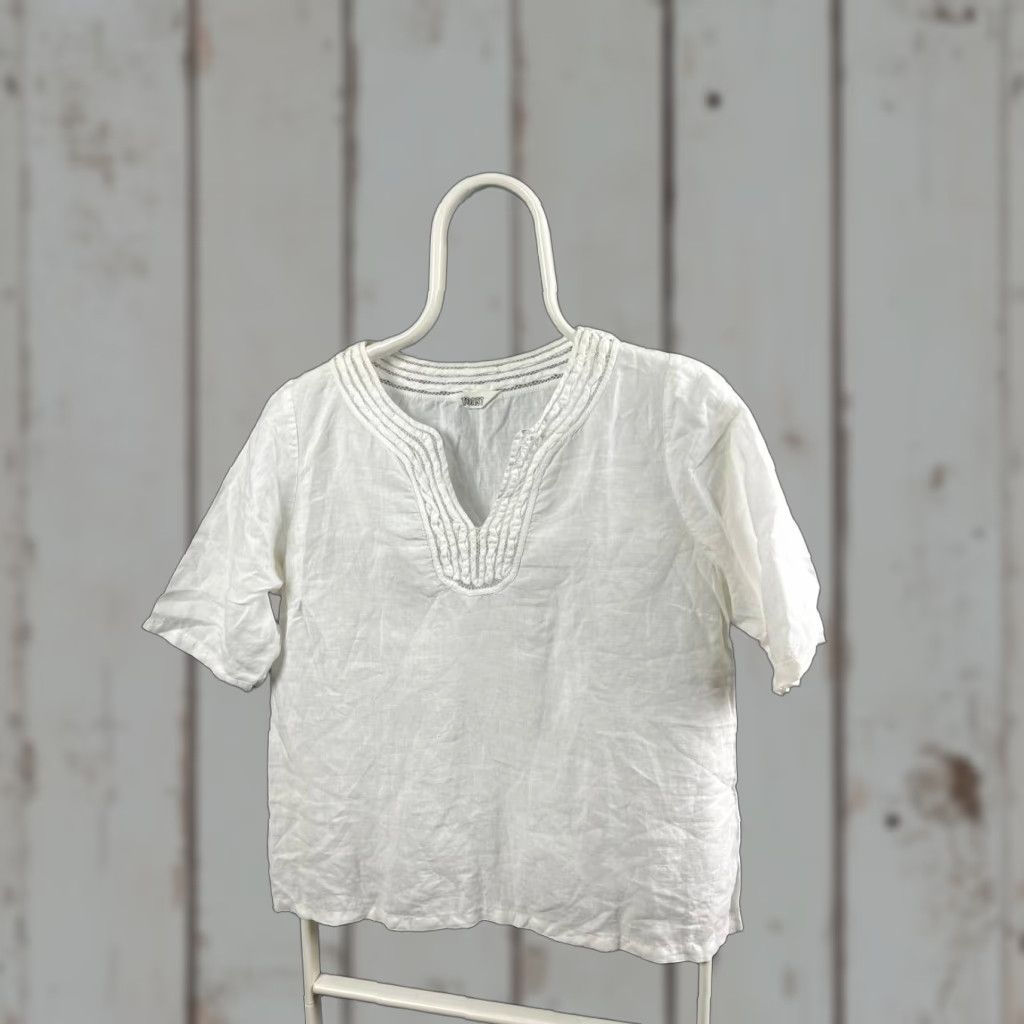 Vintage Toast Blouse Shirt Womens Size 14 White Linen Short Sleeve V-Neck Pullover Semi Sheer Casual Top Size XL / US 12-14 / IT 48-50 - 1 Thumbnail