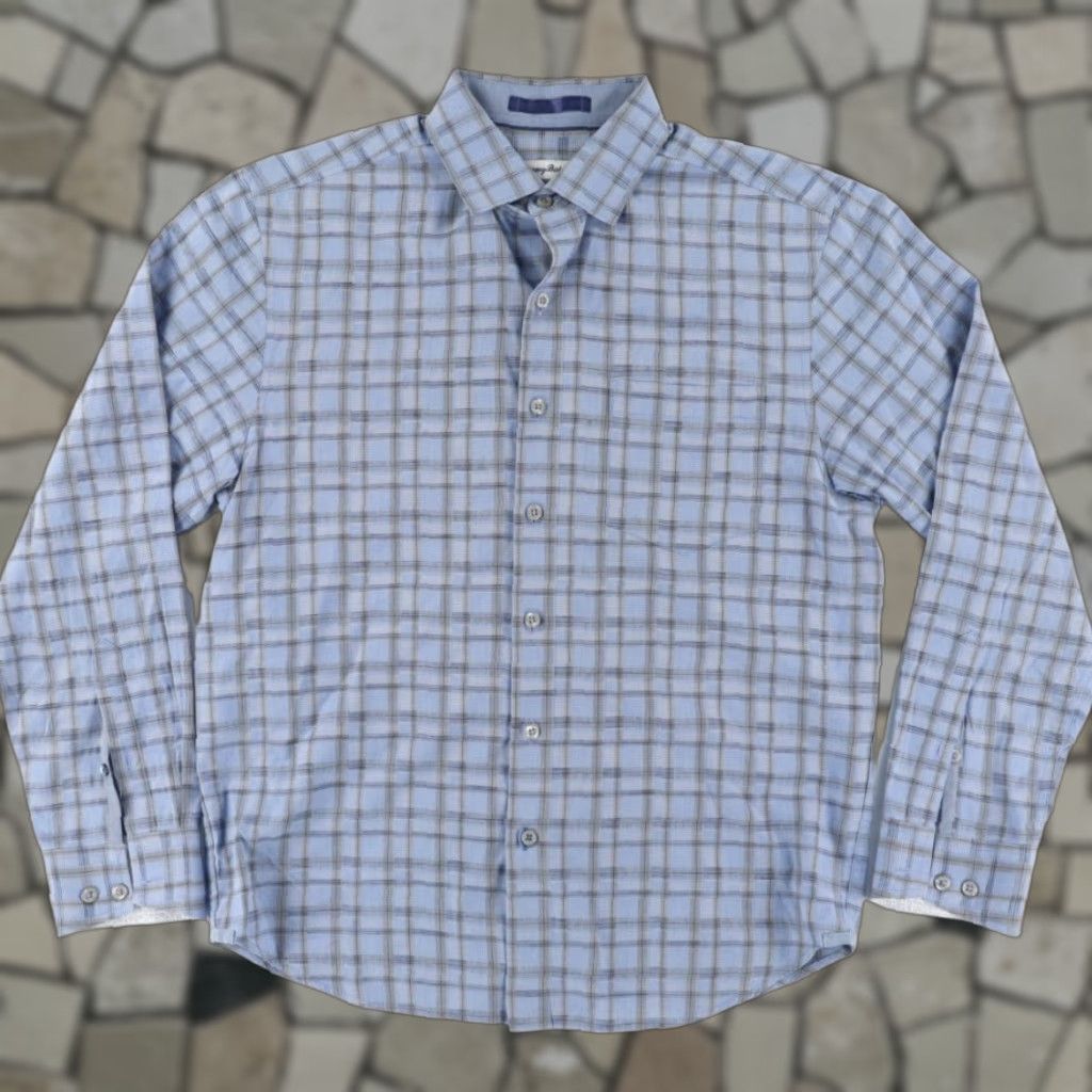 Tommy Bahama Tommy Bahama Shirt Men's Blue Silk Cotton Blend Plaid Button Up S Size US S / EU 44-46 / 1 - 1 Thumbnail