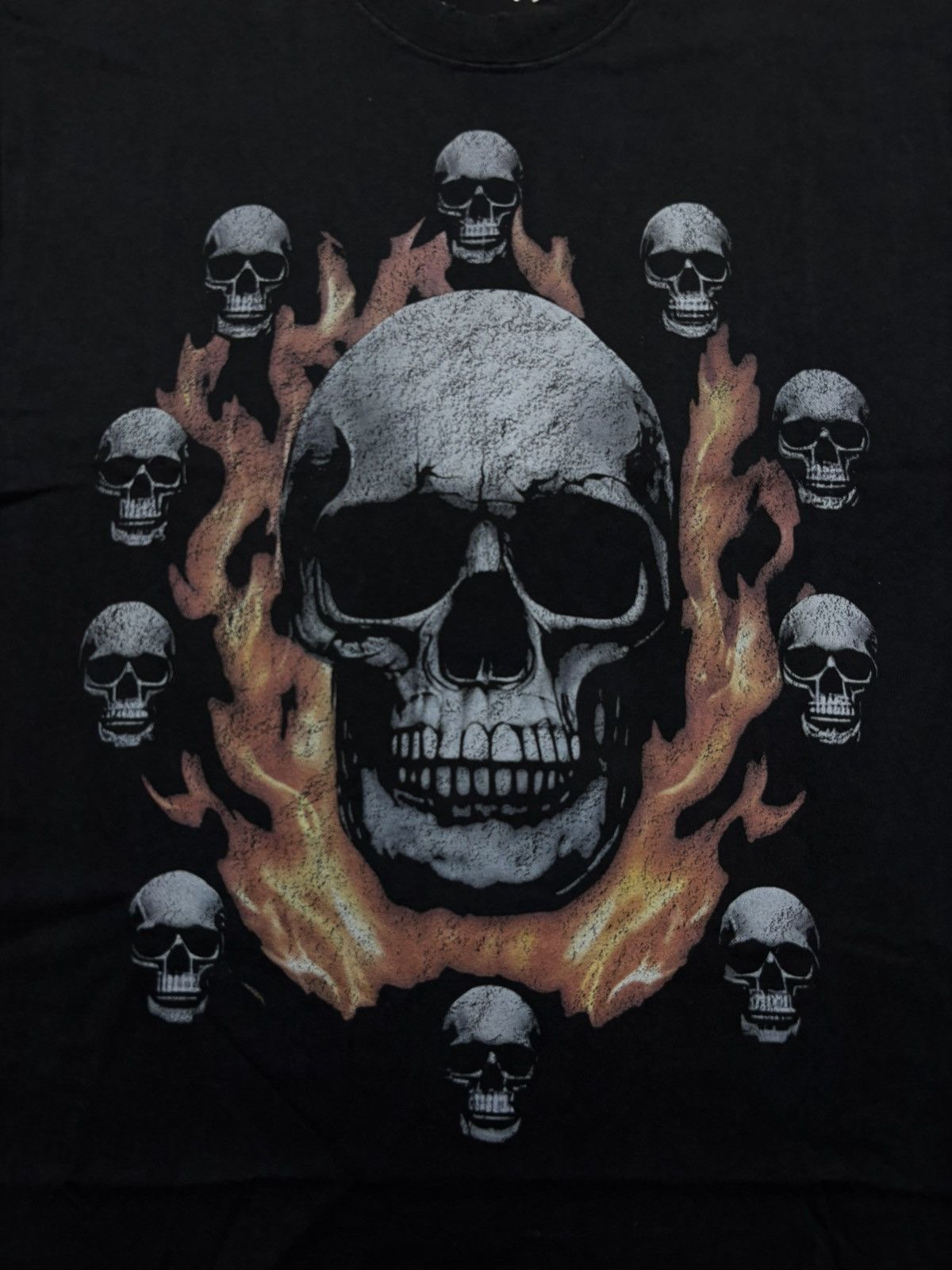 Vintage Warman Fire Circle Skulls Graphic T-Shirt, Washed Black Size US XL / EU 56 / 4 - 4 Thumbnail