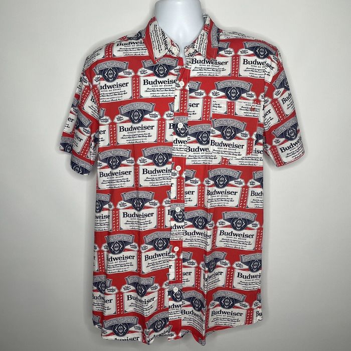 Tipsy Elves Americold One AOP Budweiser Beer Label Button Up Shirt ...