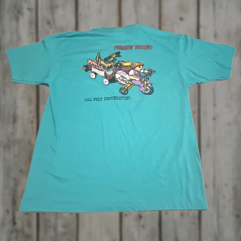 Hanes VINTAGE Cal Poly Rose Float Parade Club T Shirt XL Single Stitch Blue USA Shirt Mens Size US XL / EU 56 / 4 - 1 Thumbnail