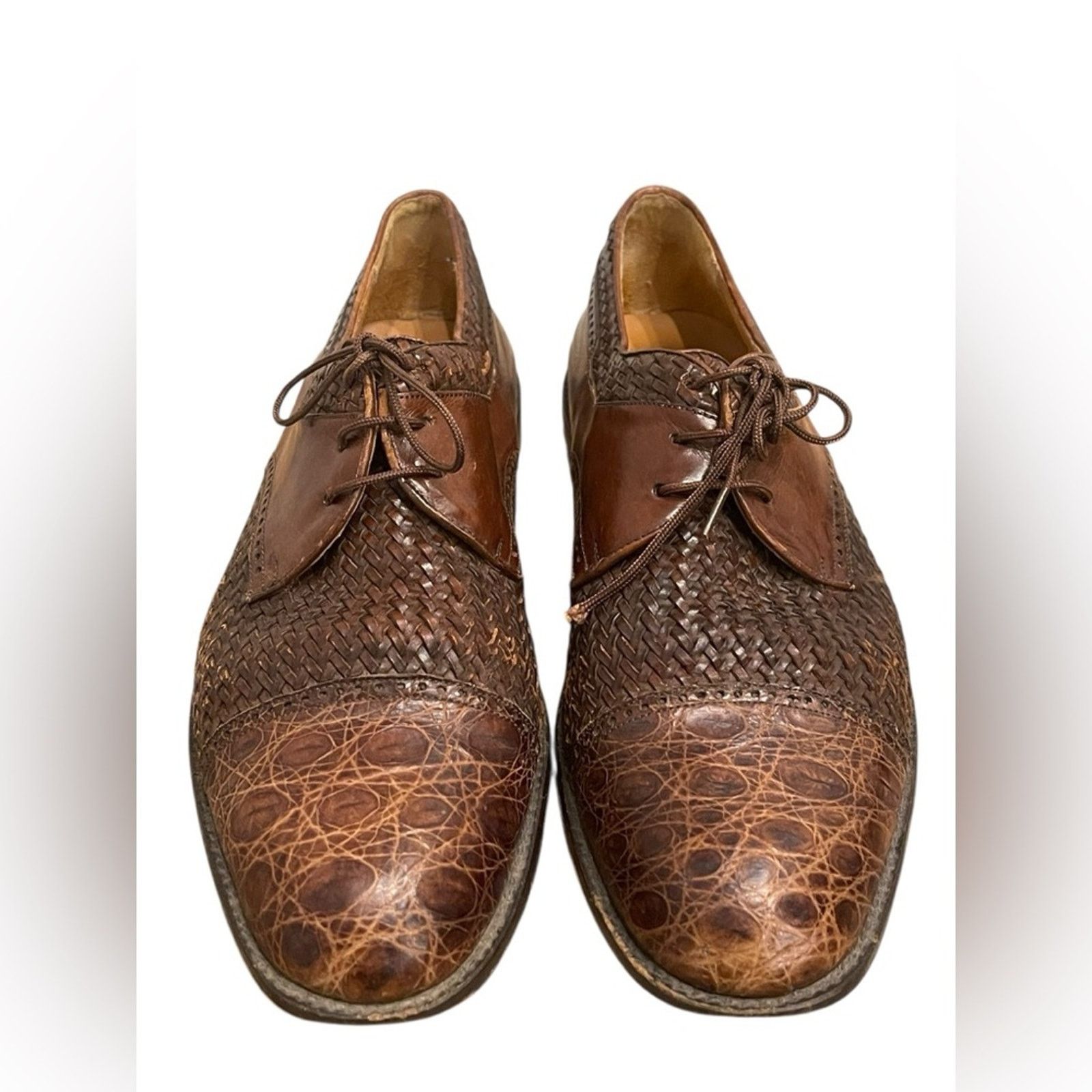 Mezlan Mezlan Salinas Genuine Crocodile Brown Woven Leather Shoes Size US 10 / EU 43 - 2 Thumbnail