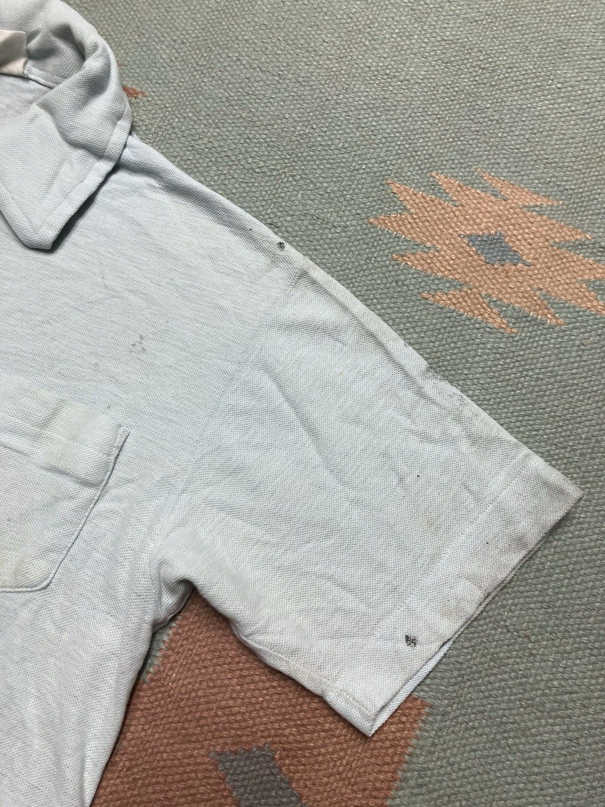 Vintage Vtg 70s 80s polo shirt paint stained light blue boxy medium Size US M / EU 48-50 / 2 - 5 Thumbnail