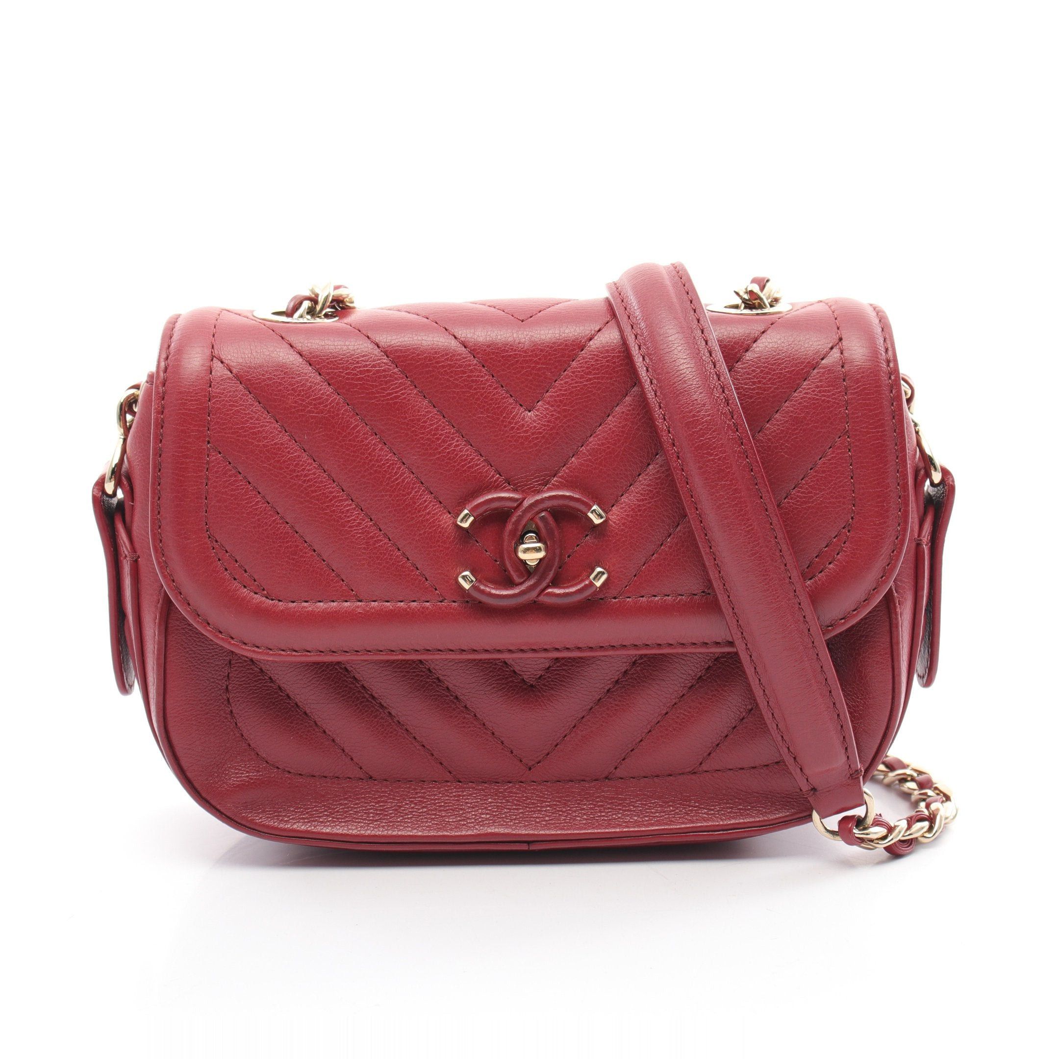 Chanel Chanel V-Stitch Chevron Chain Shoulder Bag Leather Burgundy Gold Hardware Size ONE SIZE - 1 Thumbnail