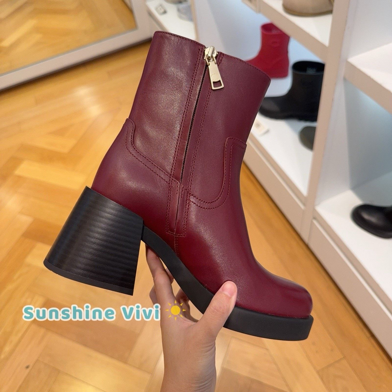 Coach NEW COACH Women's Block Heel Boot Dark Wine CCH17 Size 6 Size US 6 / IT 36 - 2 Thumbnail
