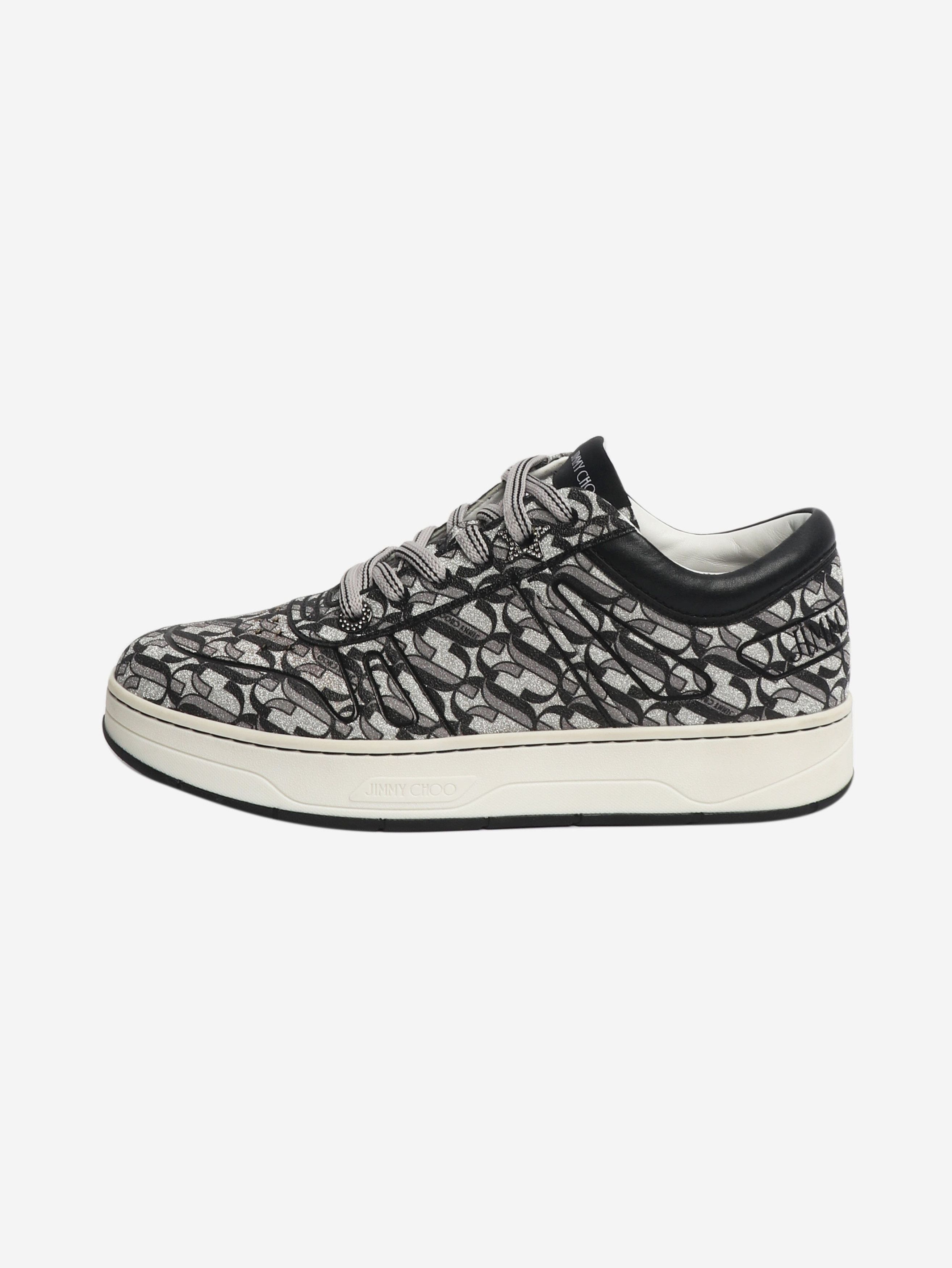 Jimmy Choo Silver and black Monogram glitter trainers - EU 38.5 Size US 7 / IT 37 - 1 Thumbnail