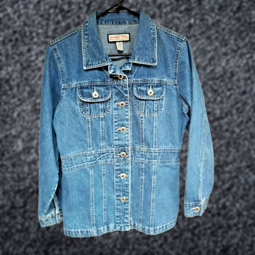 Denime Jamaica Bay Women's Denim Jean Jacket Long 100% Cotton Button Front Blue M Regular Jacket Size 32" / US 10 / IT 46 - 1 Thumbnail