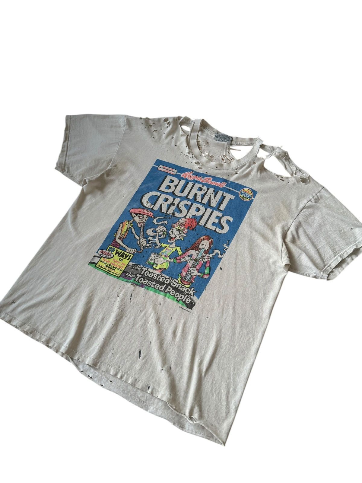 Vintage THRASHED Vintage 90s Burnt Crispy’s Distressed Tee Shirt Size US XL / EU 56 / 4 - 3 Thumbnail