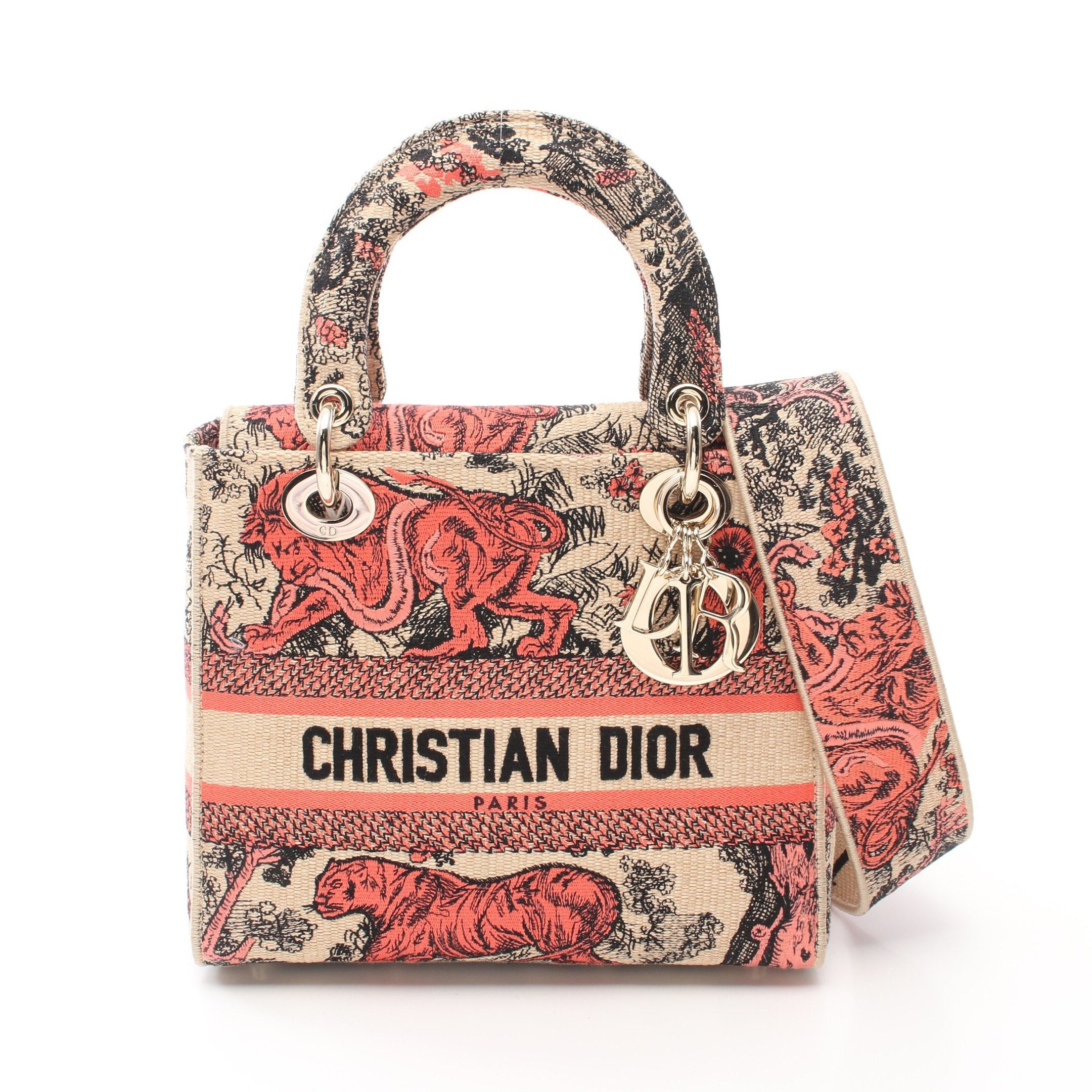 Dior Dior Lady Medium Handbag Canvas Beige Orange Red Size ONE SIZE - 1 Thumbnail